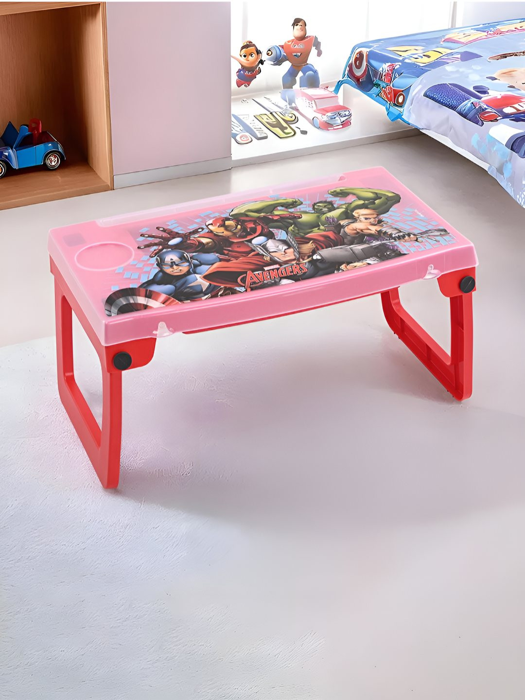 Kuber Industries Marvel Avengers Red Foldable & Portable Study Table
