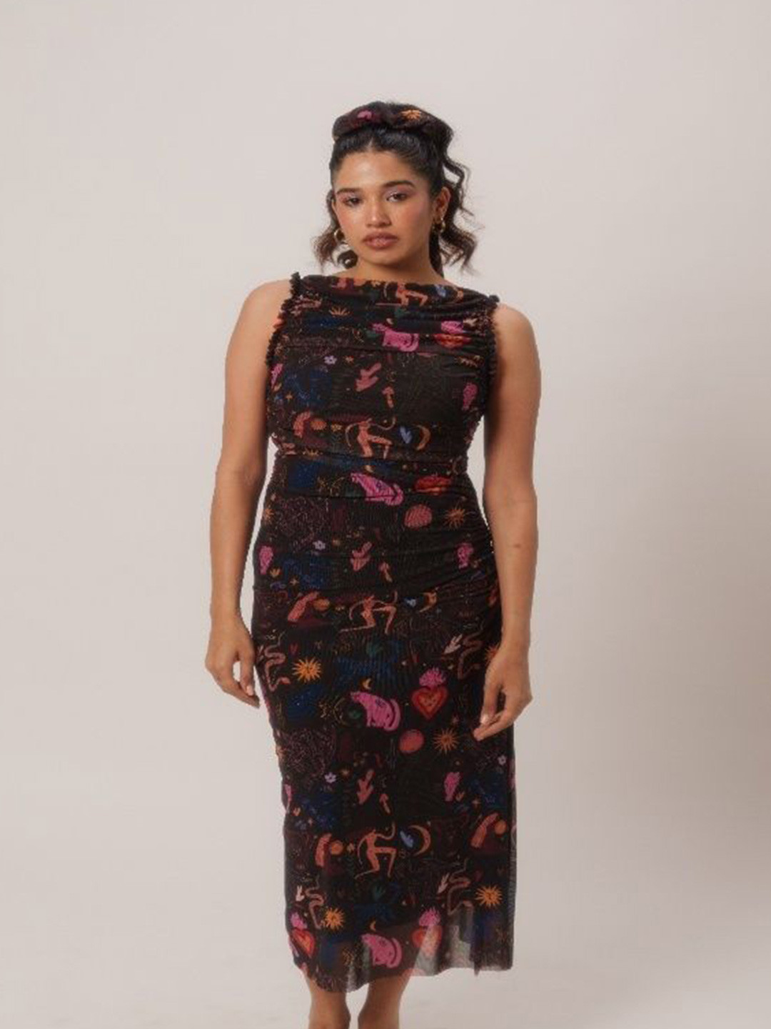 LABEL SUGAR Women Printed Side Slits Bodycon Midi Dress