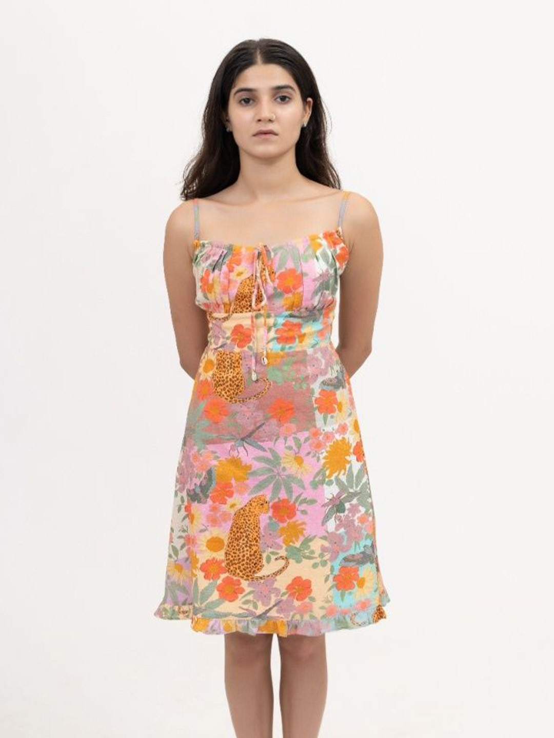 LABEL SUGAR Women Floral Printed Smocked Organic Cotton A-Line Mini Dress