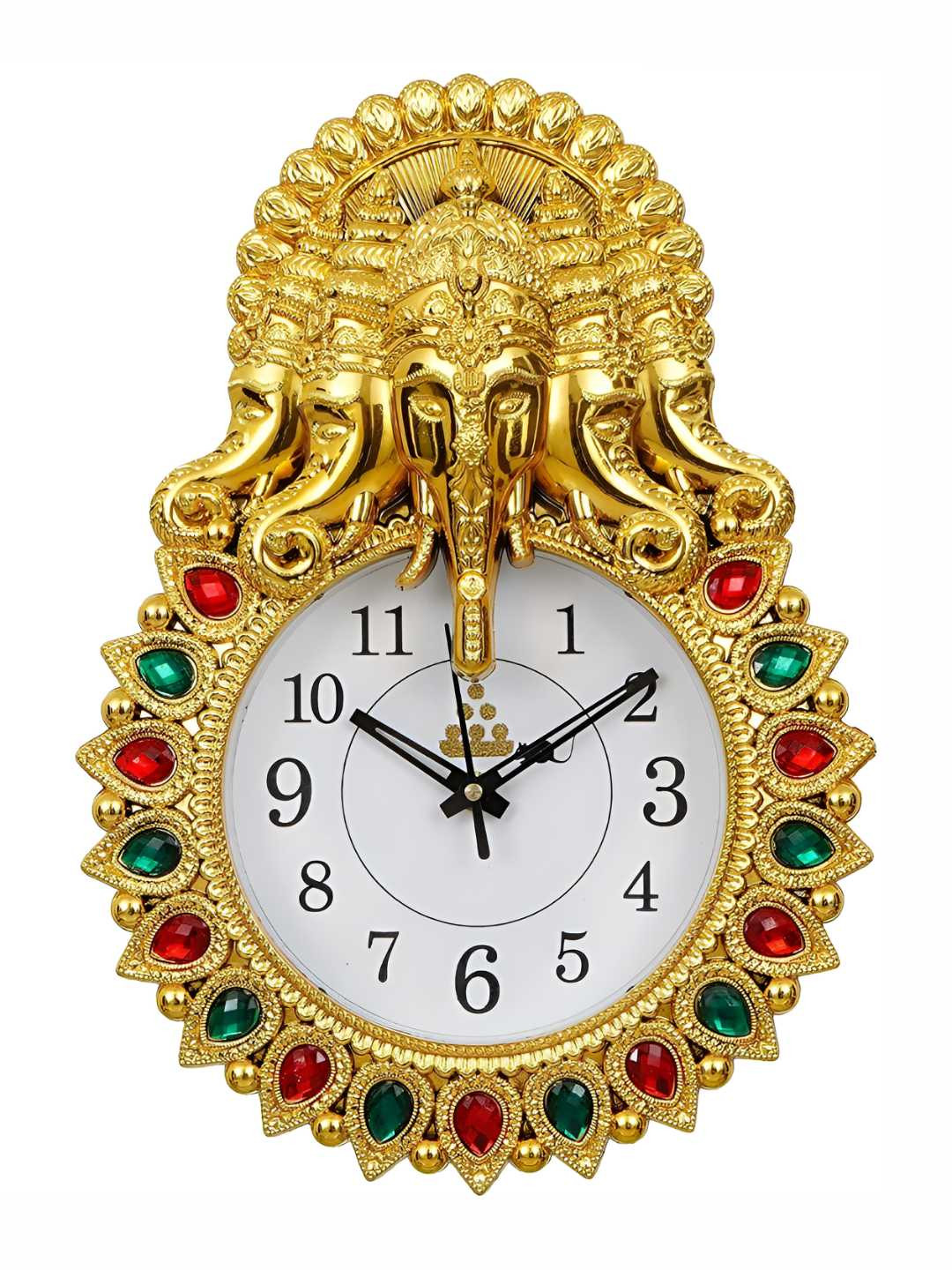 Big Bang Gold Plastic Large Display Round Battery Analogue Ganesha Wall Clock-23cm