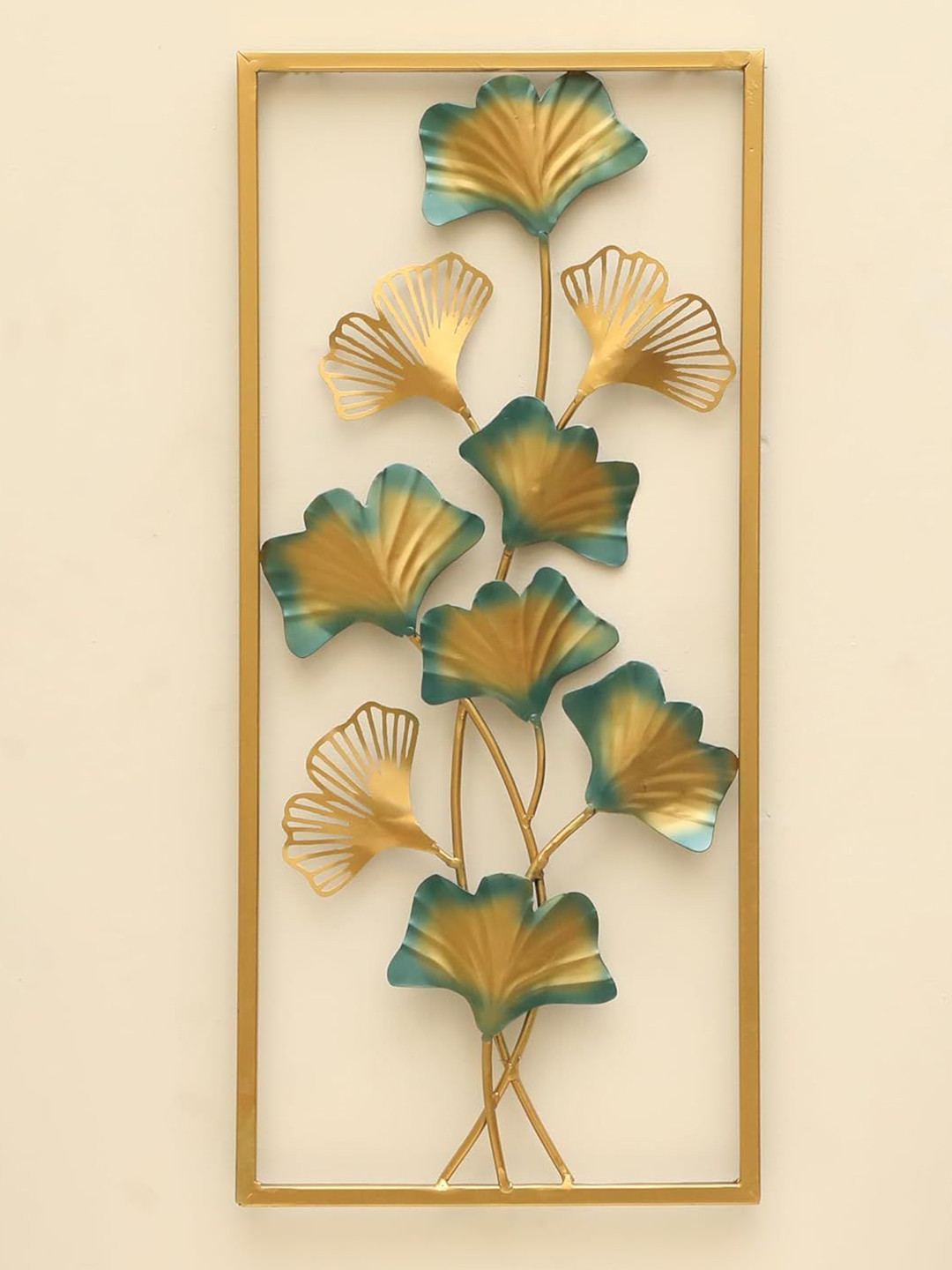 vedas Rectangular Ginko, W-Anuja Metal Floral Glossy Hanging Hall Wall Hangings-22In