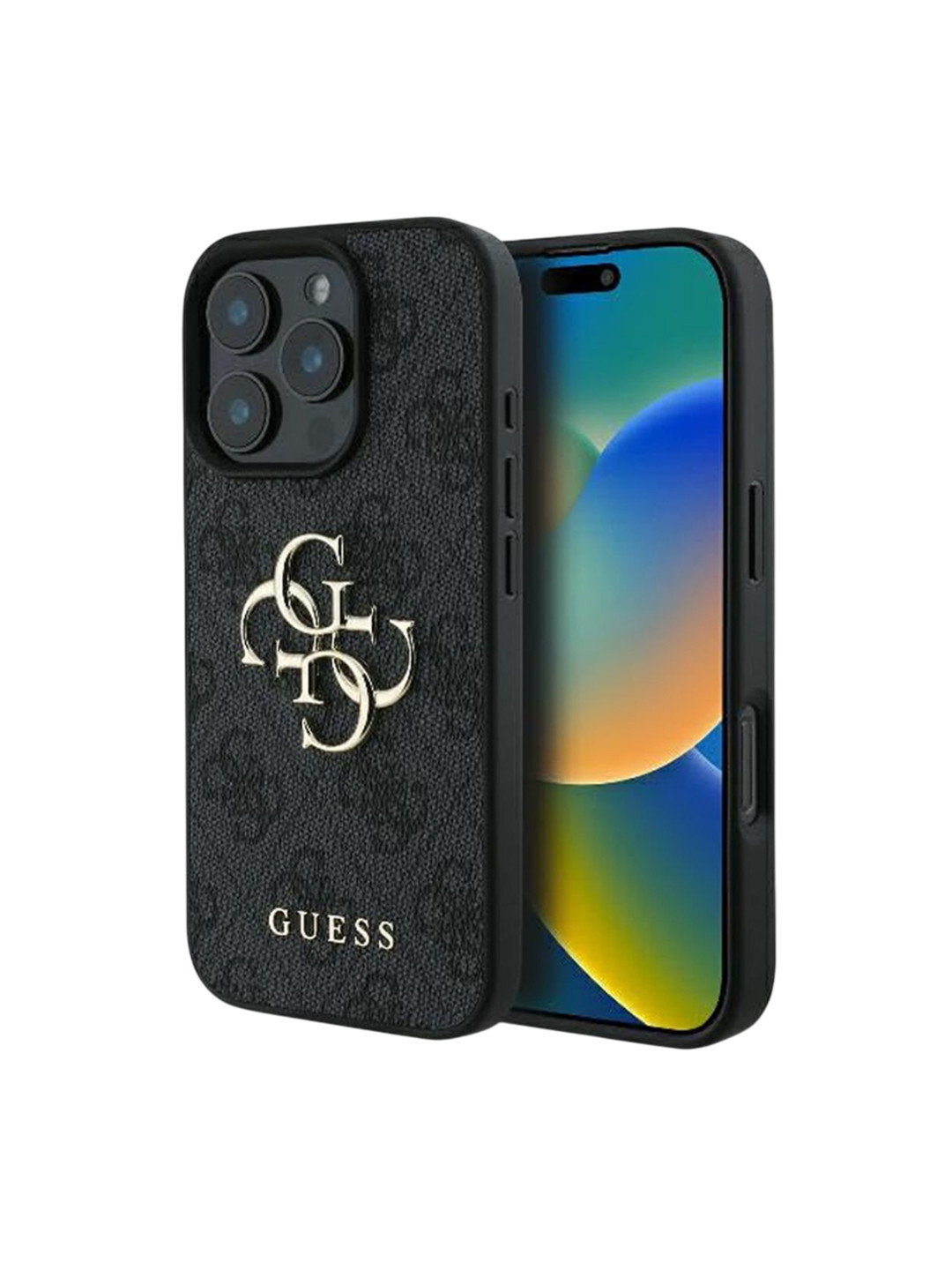 GUESS Grey 4g Big Metal Logo iPhone 16 Pro Max Back Case