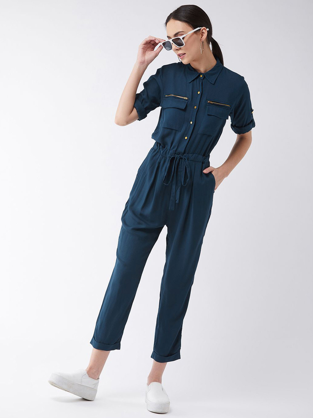 The Roadster Lifestyle Co. Women Raku Finish Tie-Up Jumpsuit