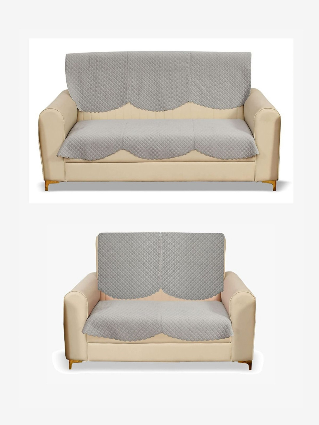 Fashion Throw Silver-Toned 4 Pieces Velvet Checked Sofa Cover