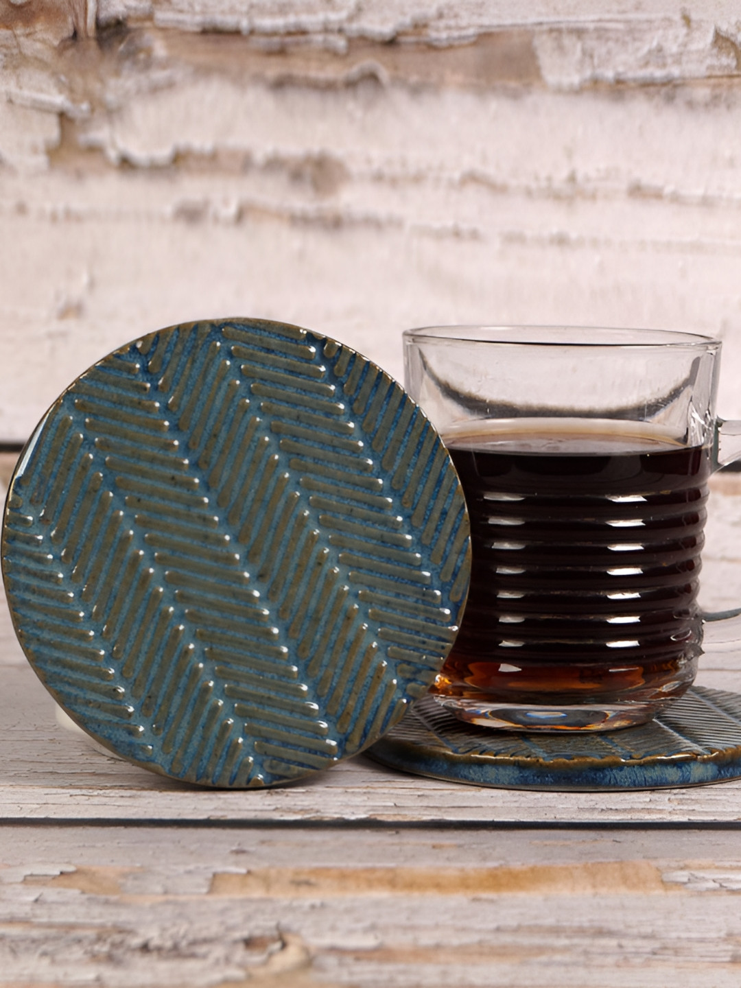 Rare Planet Blue & Brown 2 Pieces Textured Coaster
