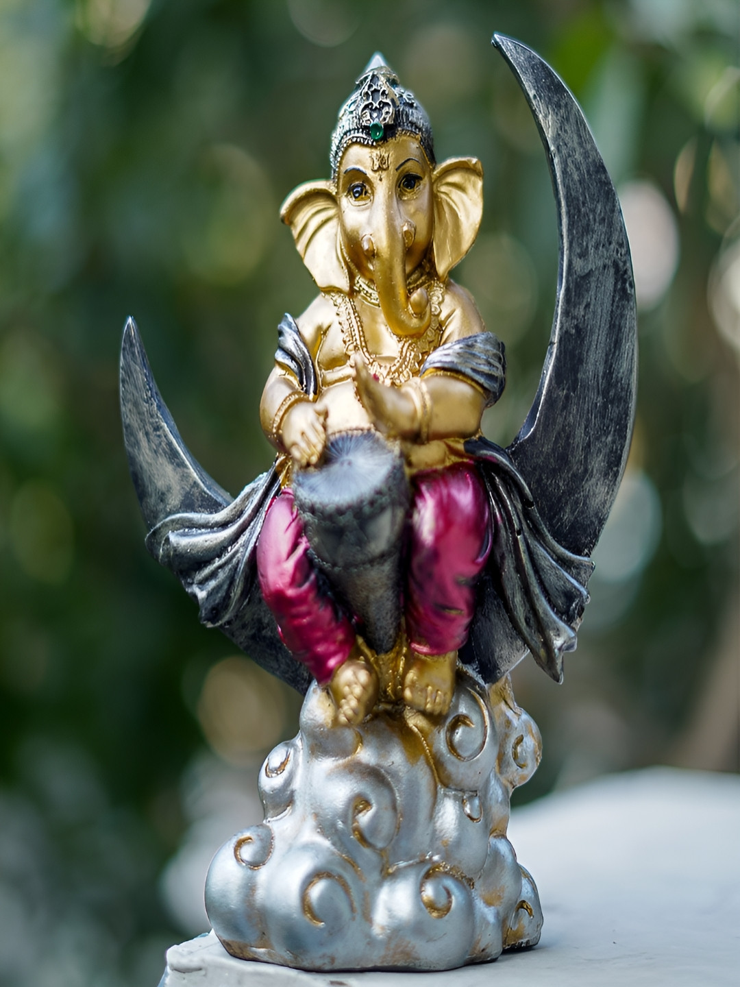 Craftlayout Lord Chand Ganesh Gold Polyresin Glossy Prayer Room Medium Showpiece - 7.9 Inches