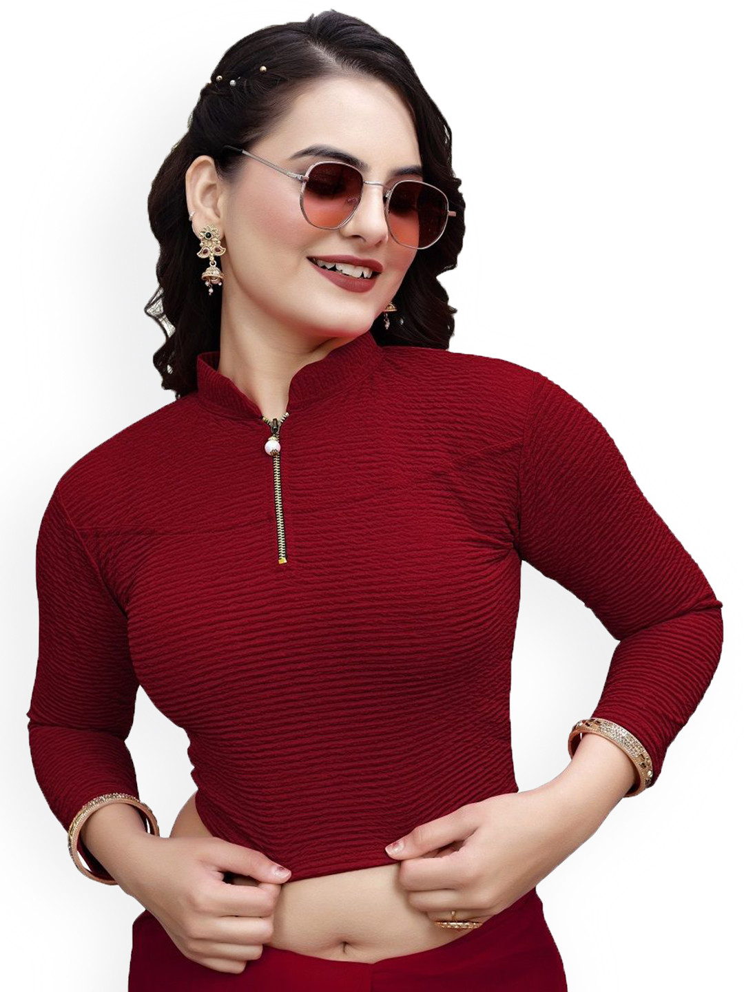 SS Sanket Synthetics Mandarin Collar Saree Blouse