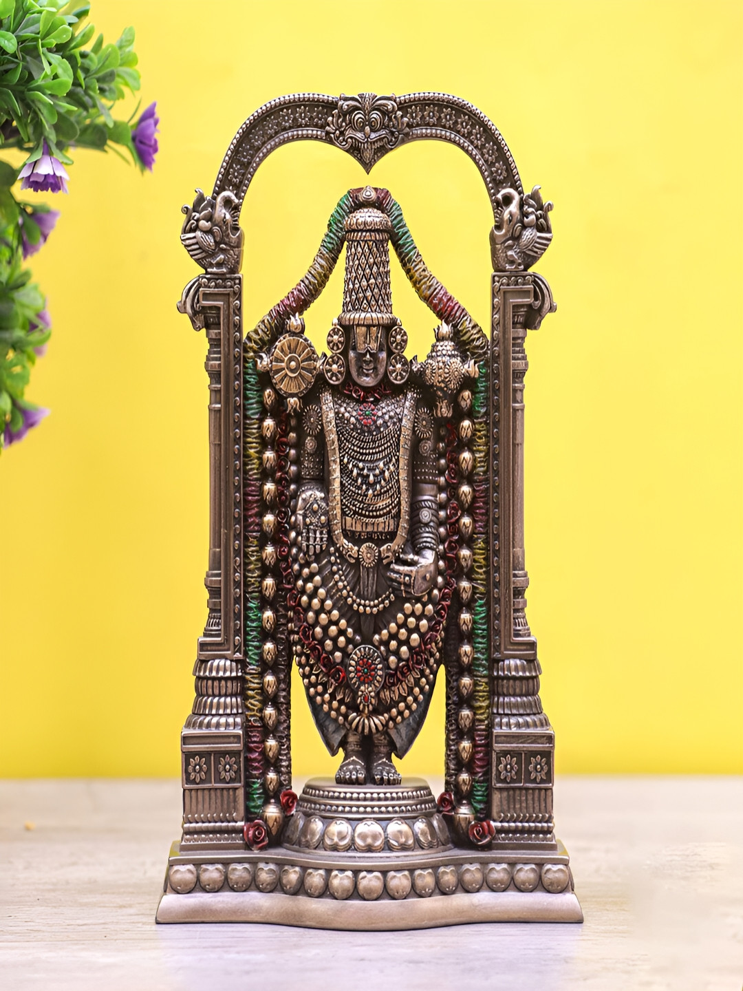 Craftlayout Vishnu Idol Bronze Polyresin Metallic Prayer Room Medium Showpiece - 8.5 Inches