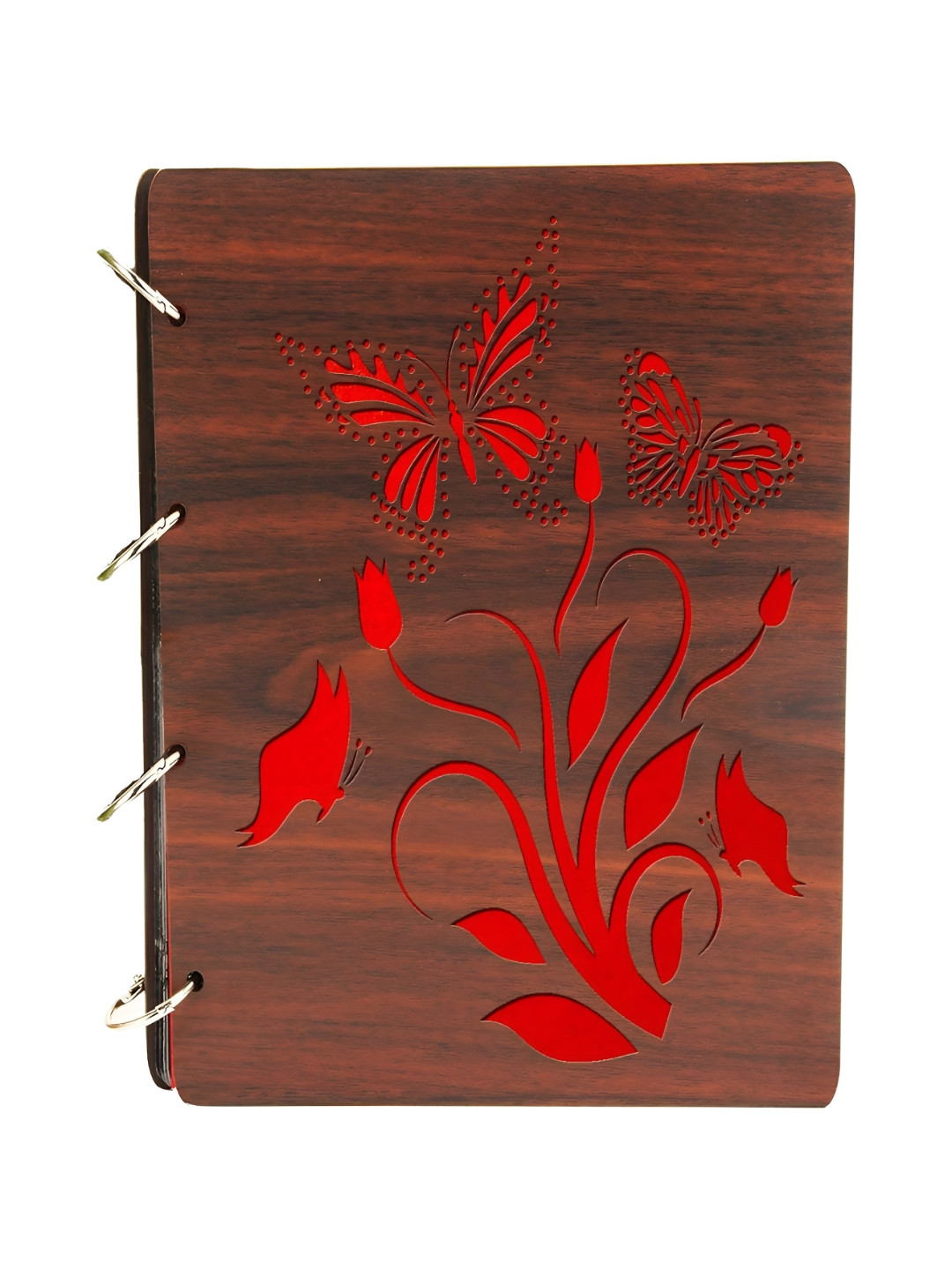 SEHAZ ARTWORKS Brown & Red Butterflies Printed Wooden Photo Album