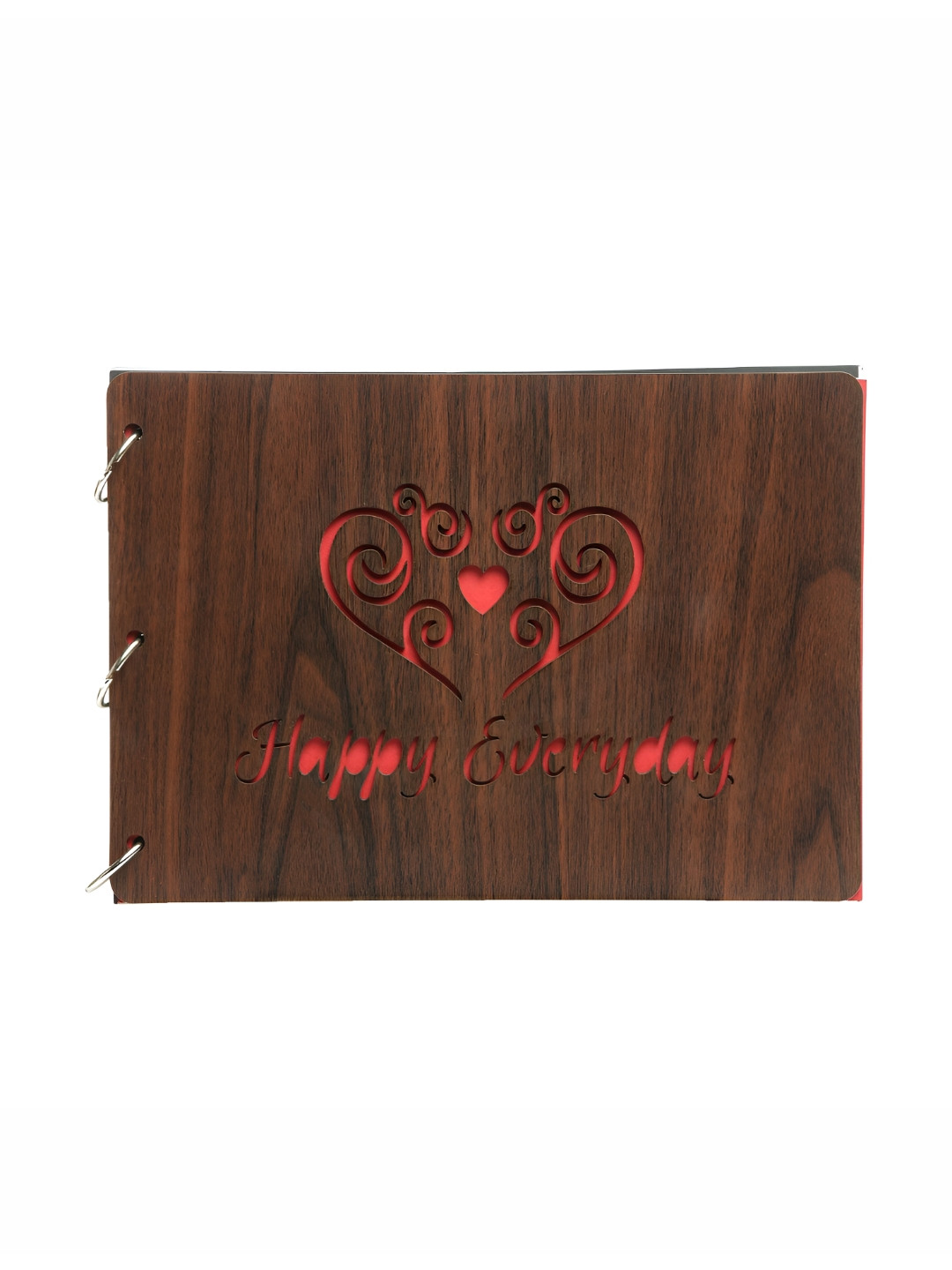 SEHAZ ARTWORKS Brown & Red Happy Everyday Printed Wooden Scrapbook Photo Album