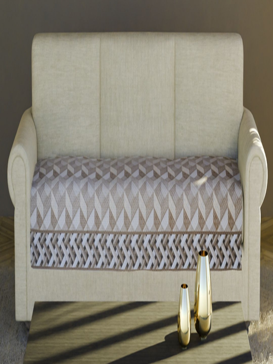 Fashion Throw Beige Checked Velvet Sofa Cover