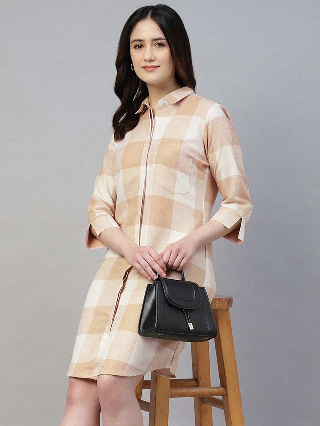 Hancock Women Linen Checked Shirt Dress