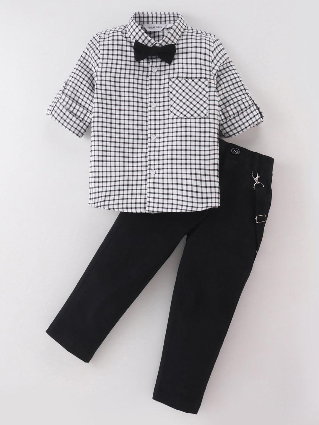 Mark & Mia Boys Checked Long Sleeves Shirt With Trousers And Suspender
