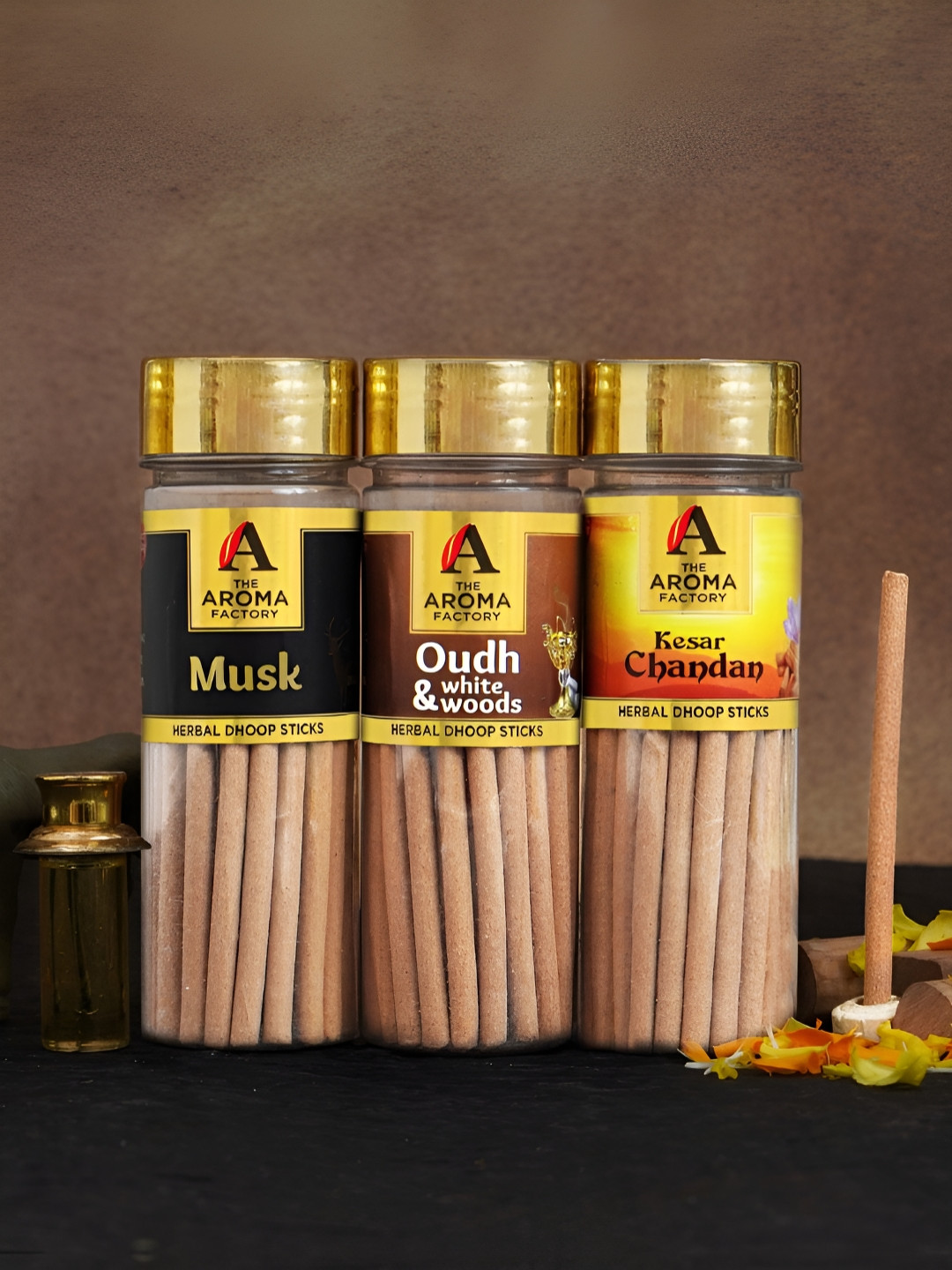 The Aroma Factory 3-Pcs Brown Non Toxic Herbal Low Smoke Dhoop Sticks