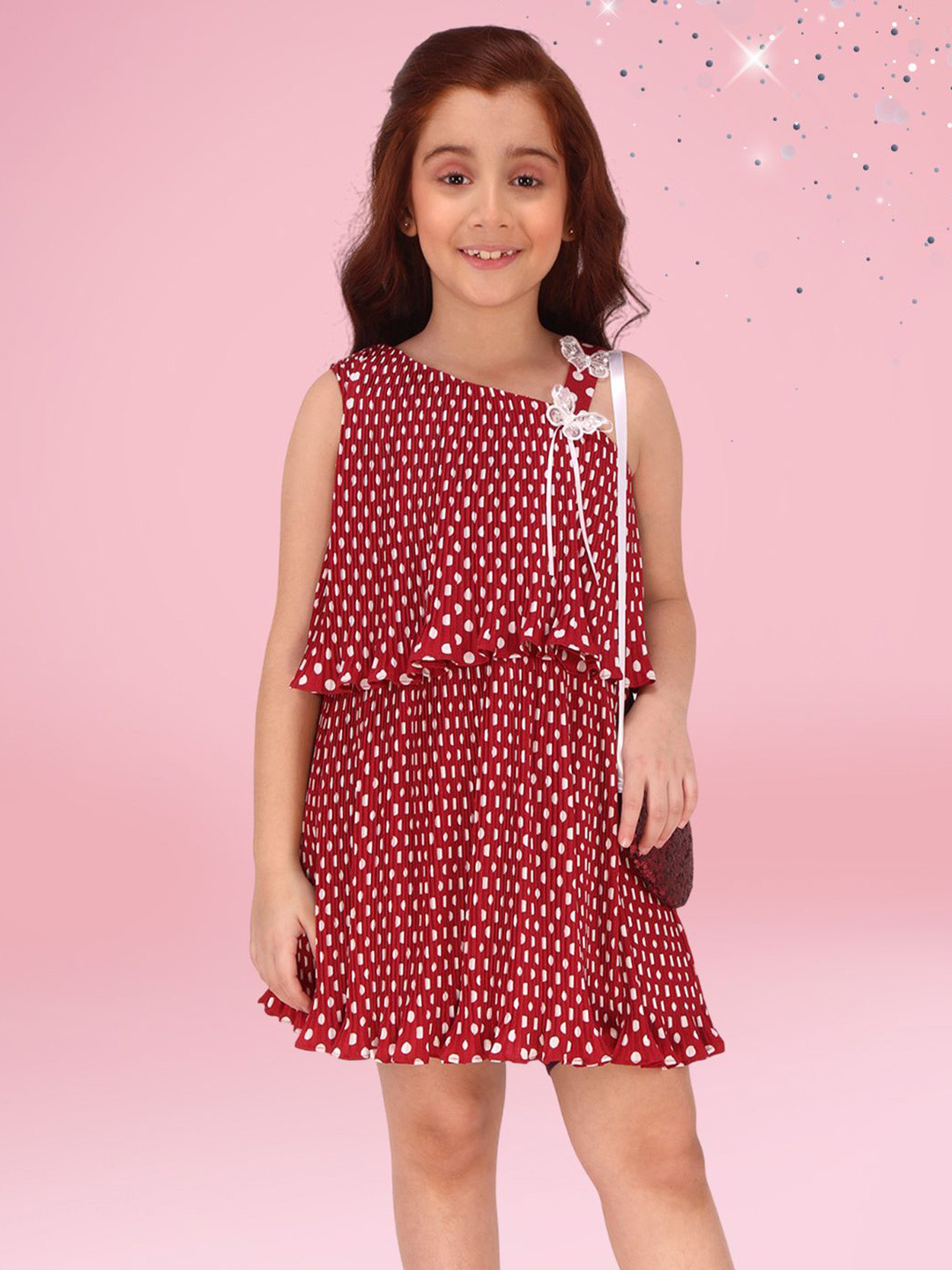CUTECUMBER  Girls Polka Dot Printed Shift Dress