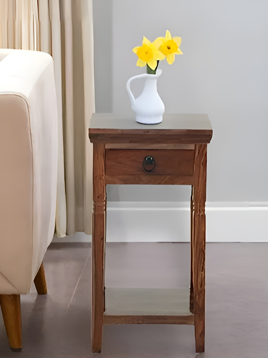 Royaloak Brown Wooden Square Megan Telephone Bedside Table