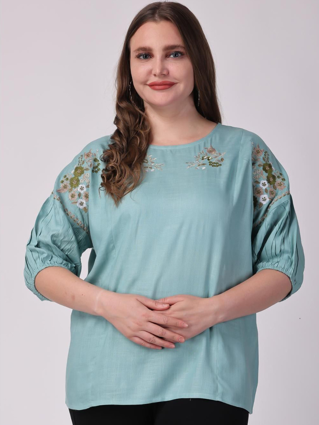 VAAMII Women Embroidered Extended Sleeves Top