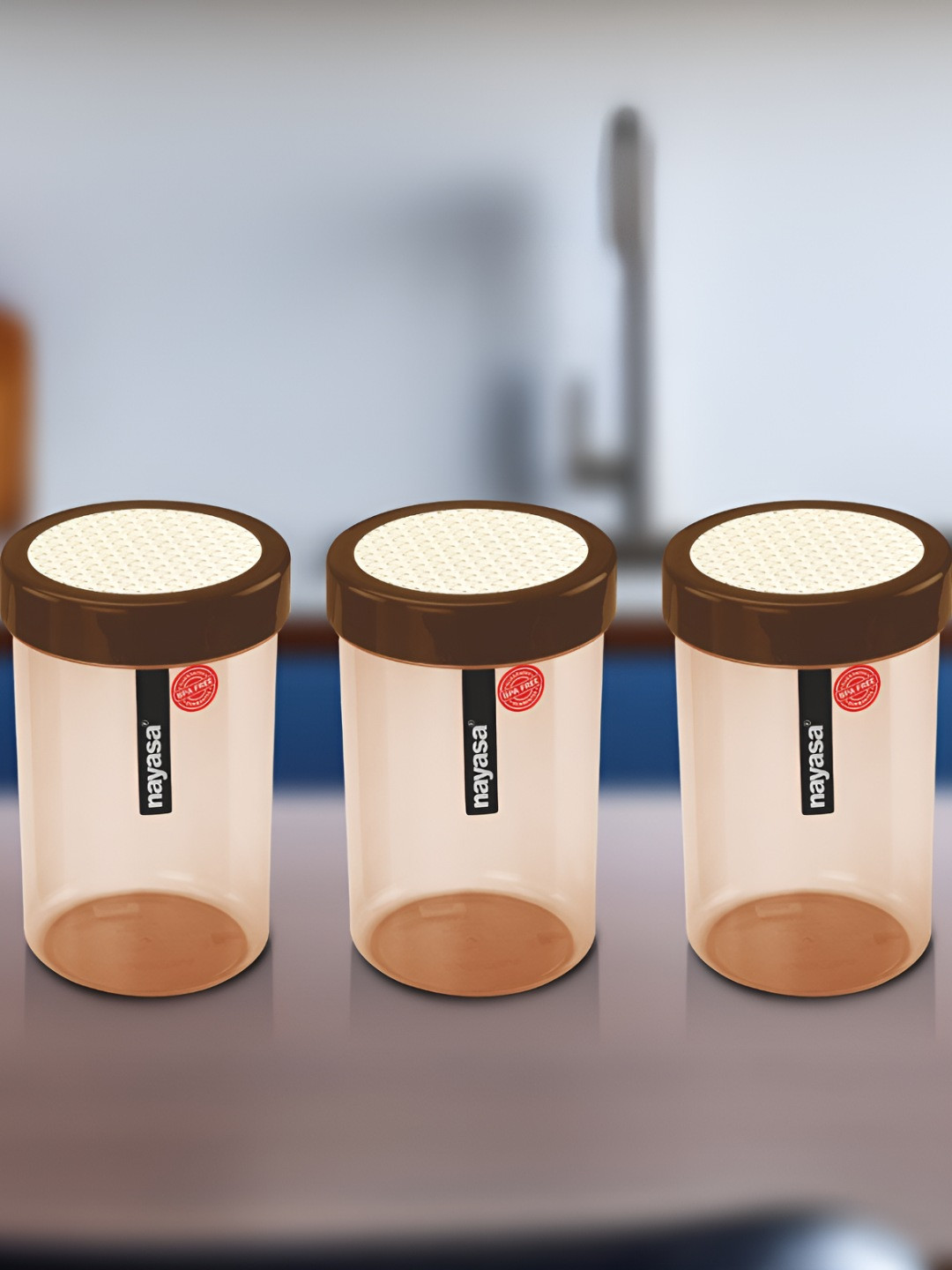 Nayasa Retro (96) Brown Plastic Air Tight 3 Piece Screw Top Canister-2L