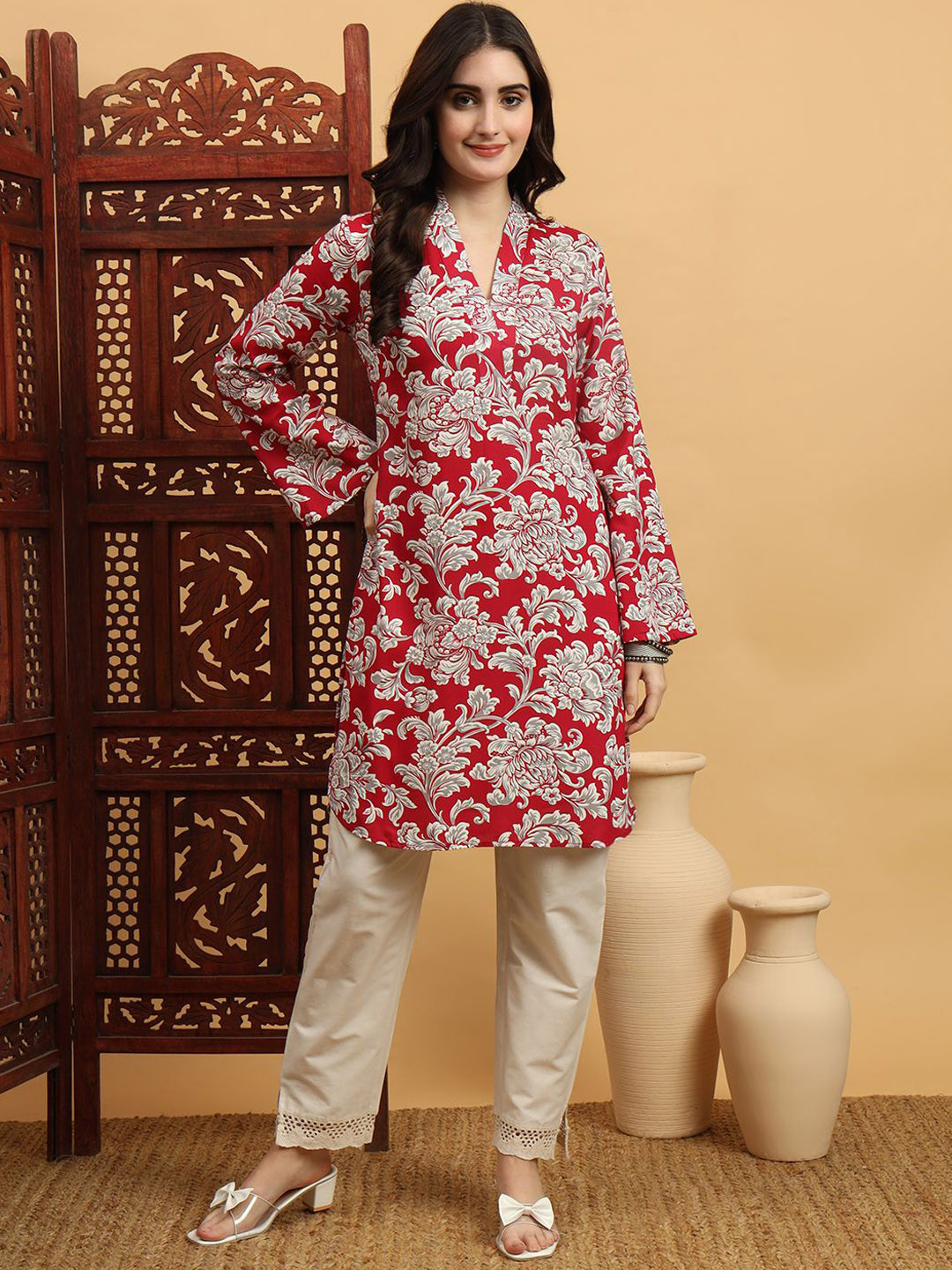 Anouk Rustic Women Ethnic Motifs Printed Flared Sleeves Summer Sheers Kurta