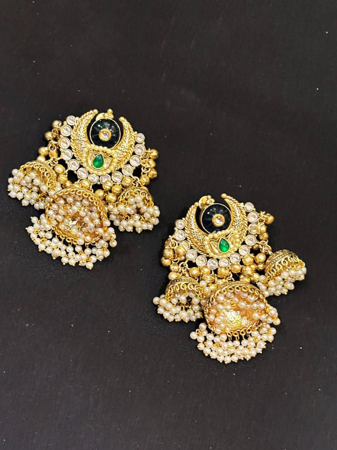 ADC SHEMONA Silver-Plated Artificial Stones Studded Contemporary Shaped Jhumkas