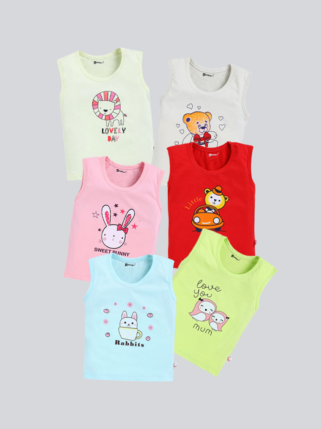 MoonKids Kids Pack Of 6 Printed Cotton Basic Vests  R2-MK_Vest_63