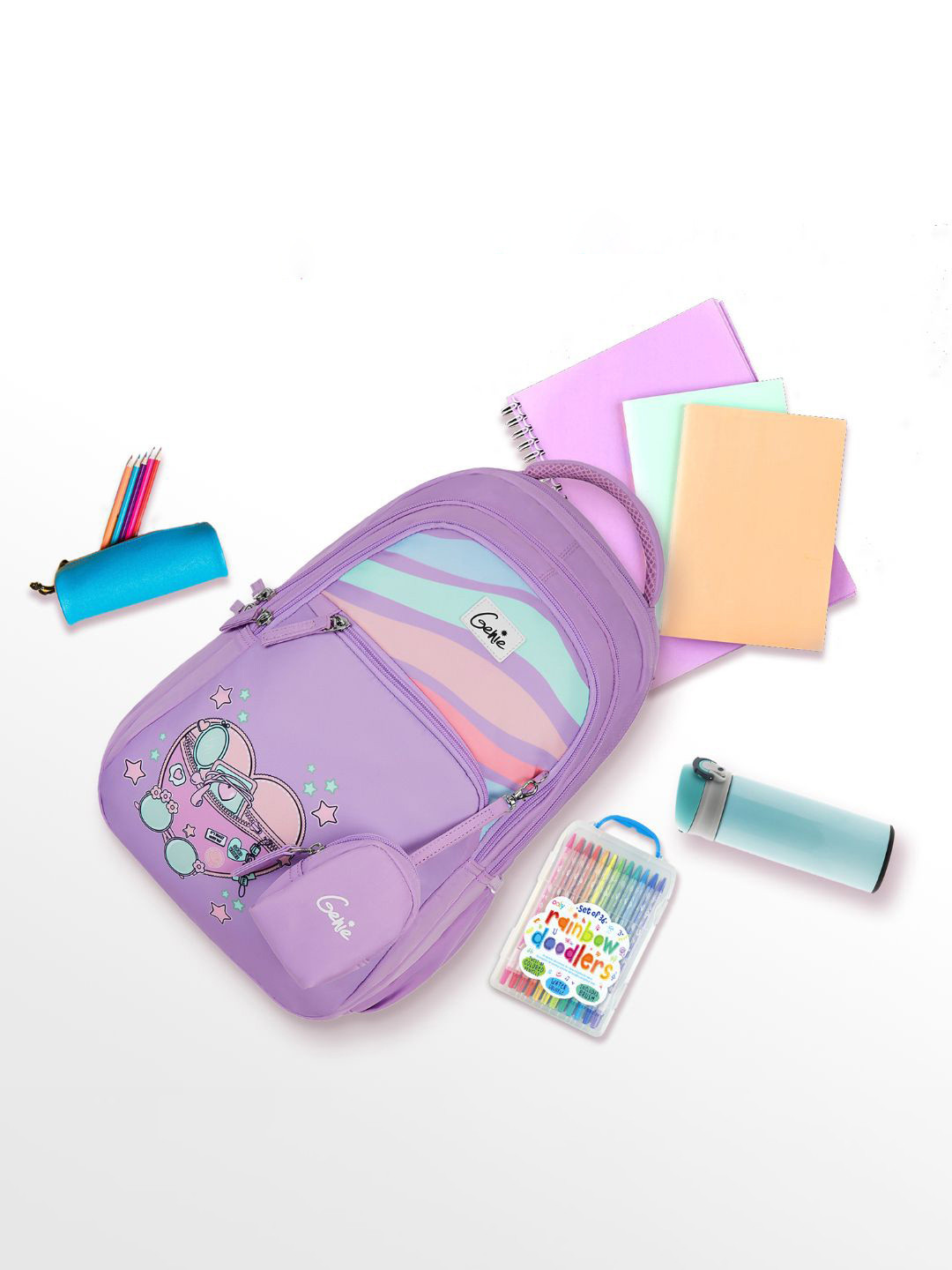 Genie Girls Star Light Graphic Printed Backpack with Zip Pouch