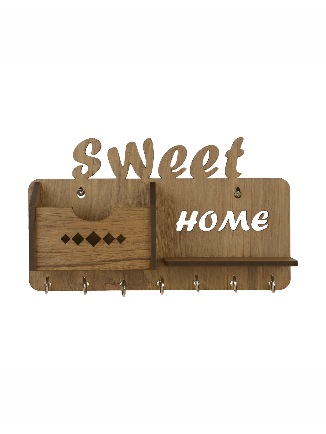 SEHAZ ARTWORKS Brown Sweet Home Wooden 7 Hooks Wall Mounted Key Holder