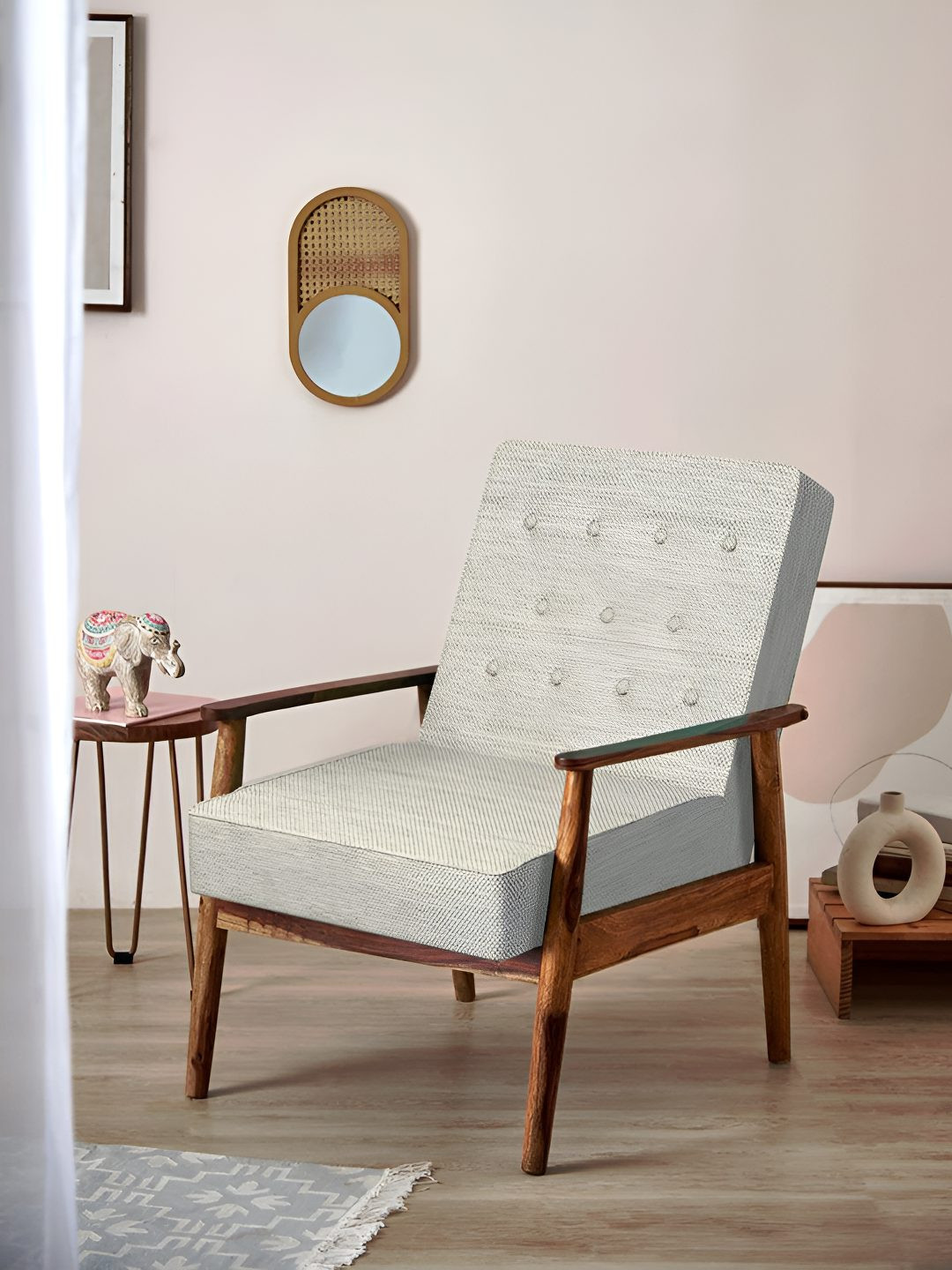 Chumbak White & Brown Srilanka Ivory Memsaab Arm Chair