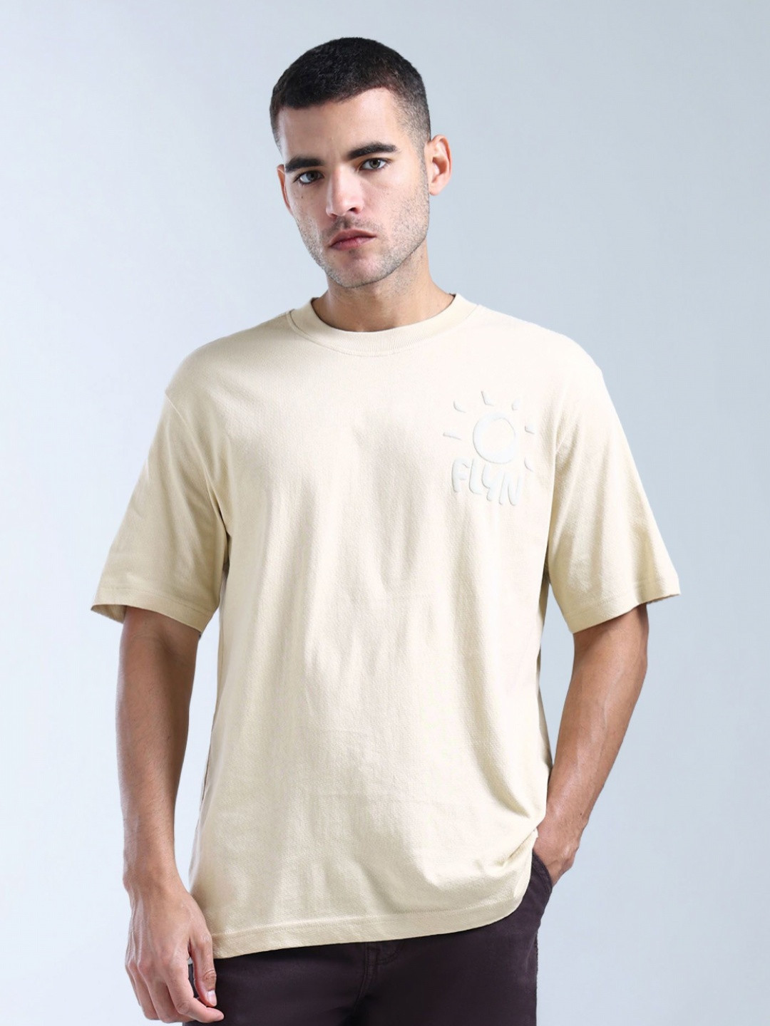 Flying Machine Men Brand Logo Printed Raw Edge T-shirt