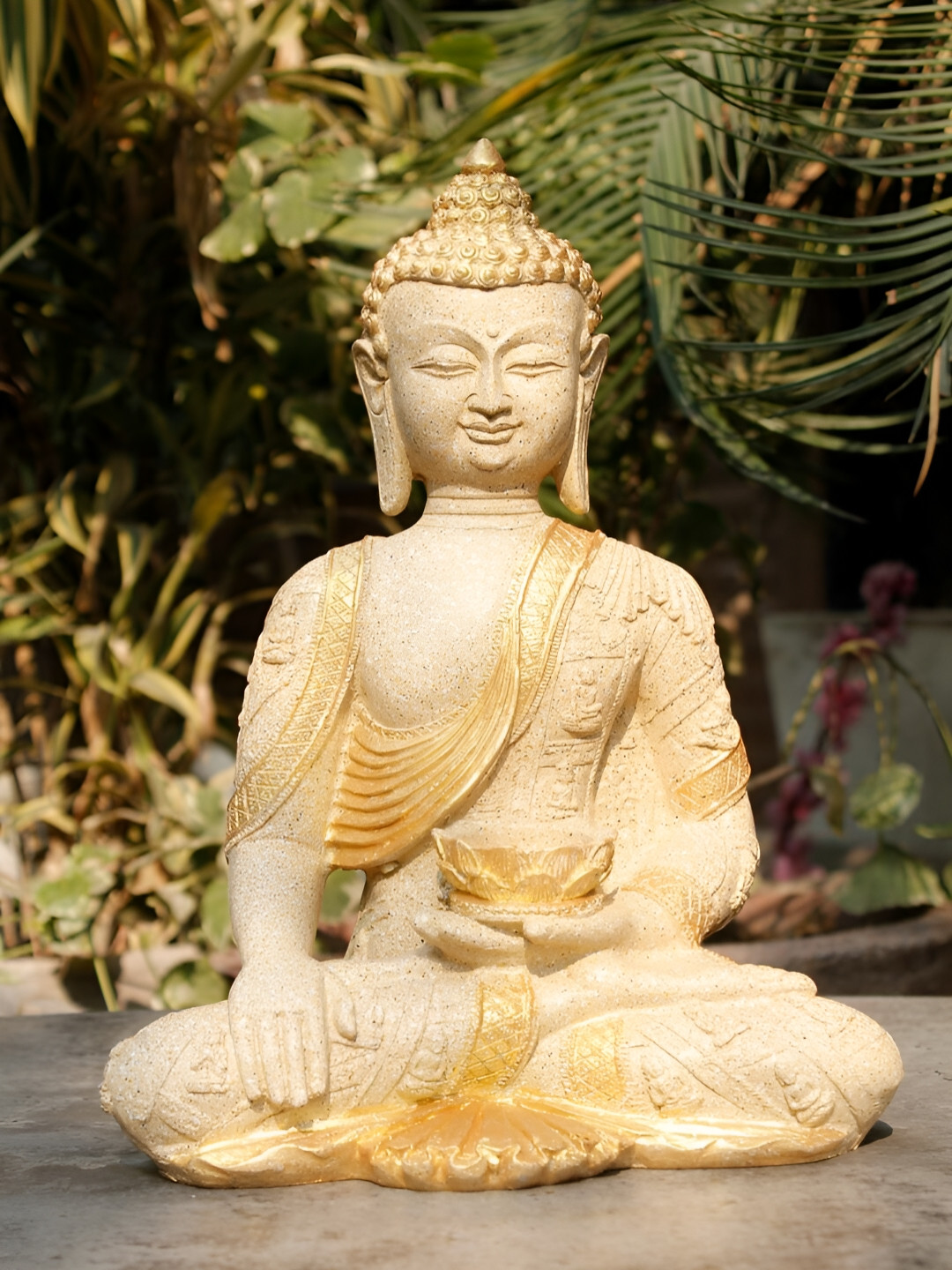Craftlayout Buddha Off White Polyresin Matte Home Office Medium Showpiece - 12 Inches
