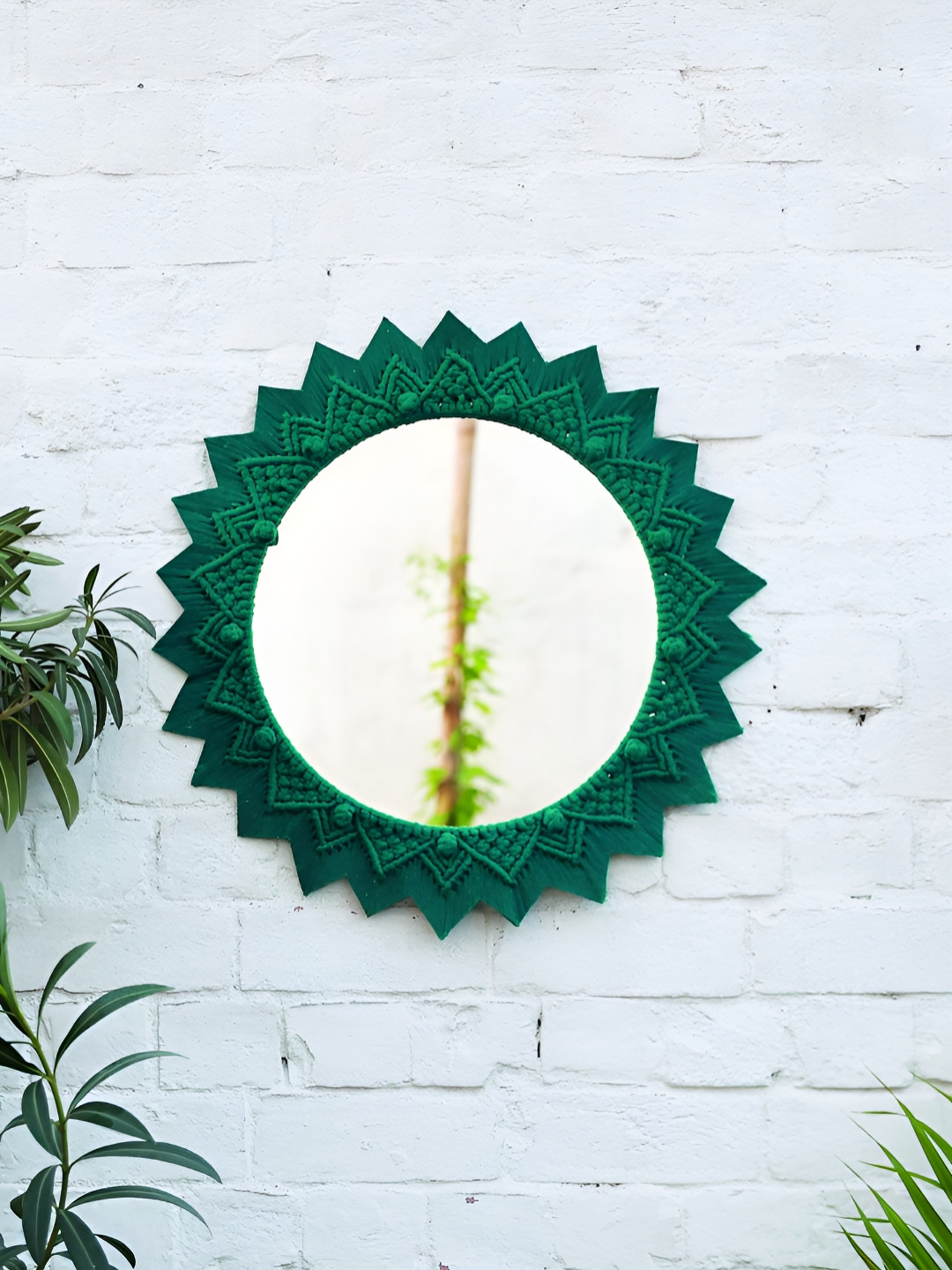 Story of Knots Green Metal & Glass Macrame Wall Mirrors