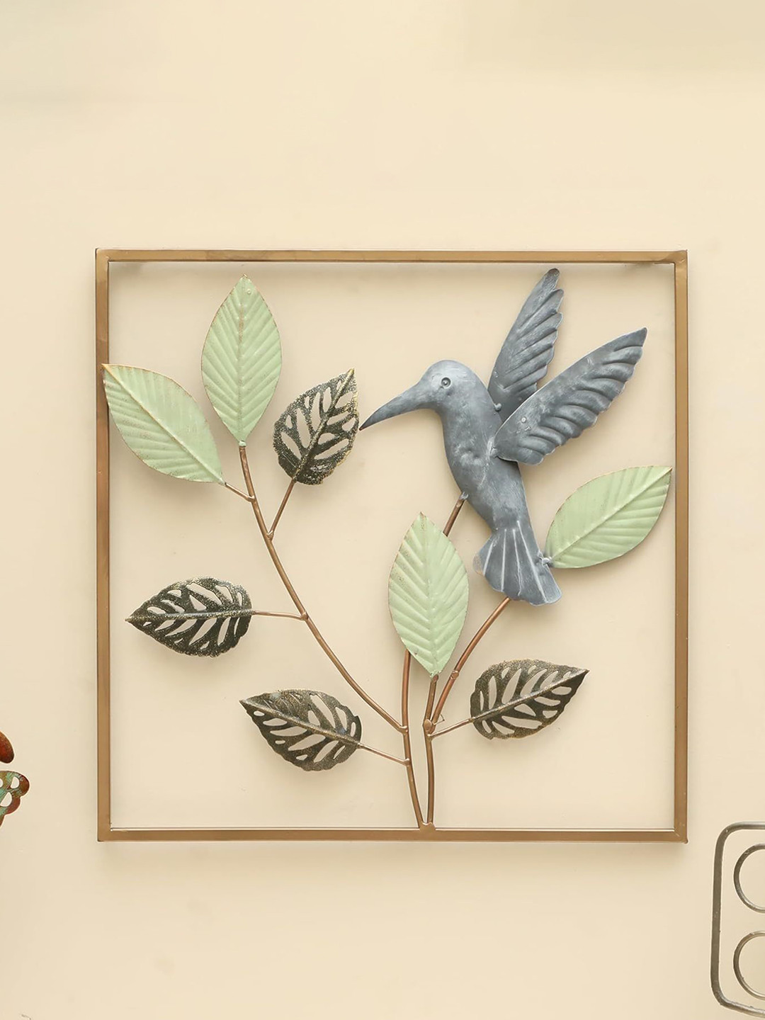 vedas Square Tree on Leaf, W-Usha Metal Glossy Hanging Hall Wall Hangings-18In