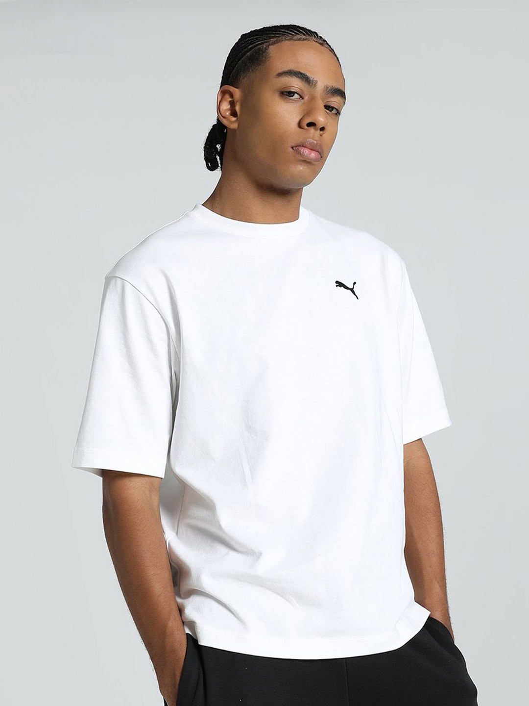 Puma Men Wardrobe Essentials Brand Logo Embroidered Pure Cotton Relaxed Fit T-Shirt