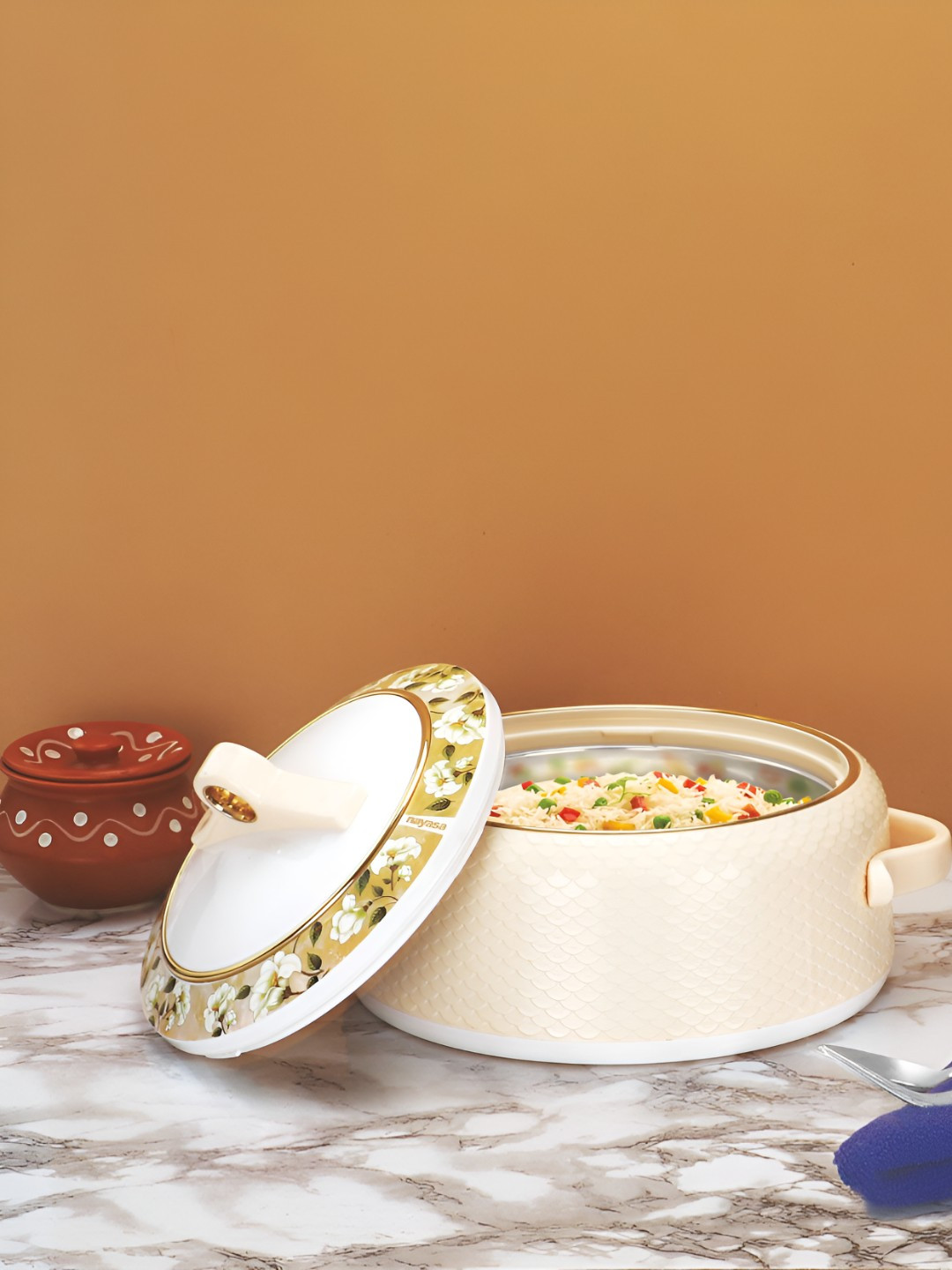 Nayasa Cream-Coloured Inner Stainless Steel Insulated Casserole - 1 Litre