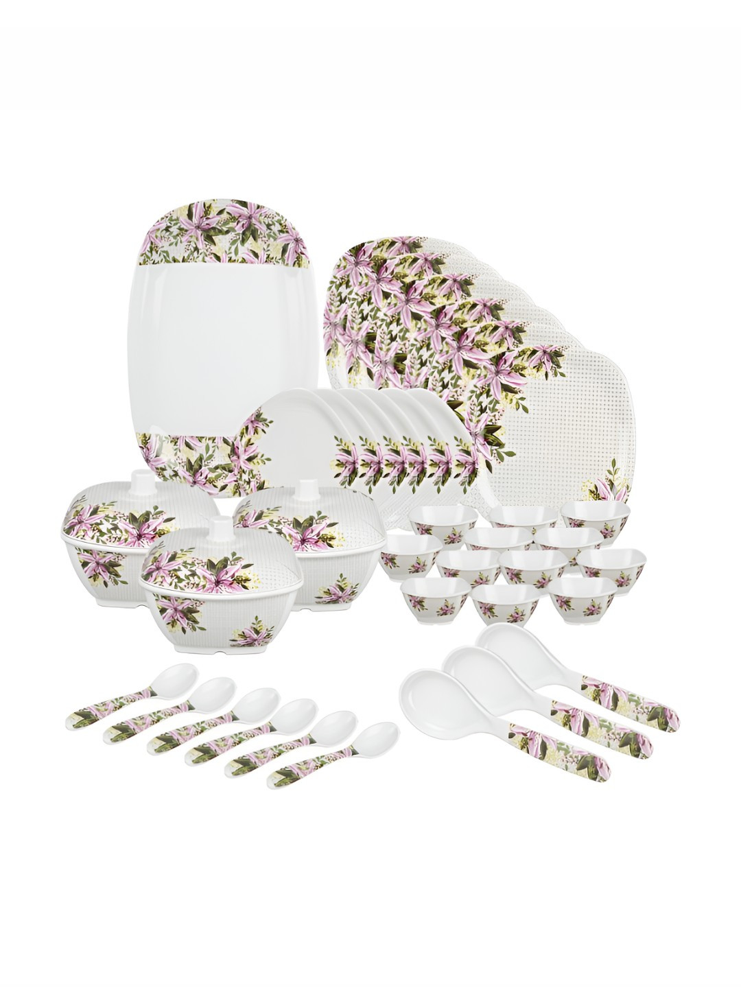 Bataniya White Floral Melamine Dishwasher Safe 40 Piece Dinner Set