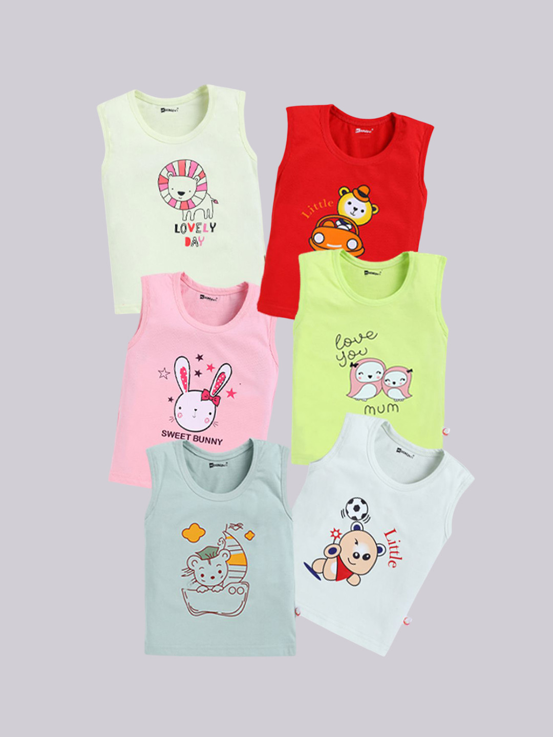 MoonKids Kid Pack Of 6 Printed Cotton Basic Vests