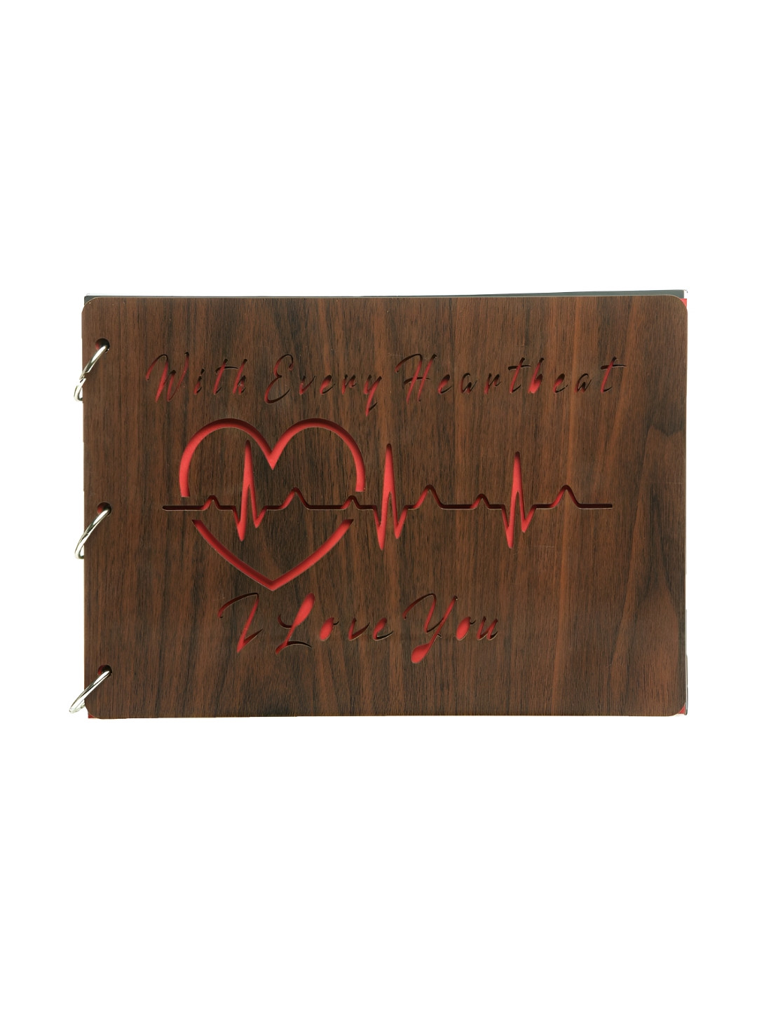 SEHAZ ARTWORKS Brown & Red Heart beat Printed Wooden Scrap Book Photo Album