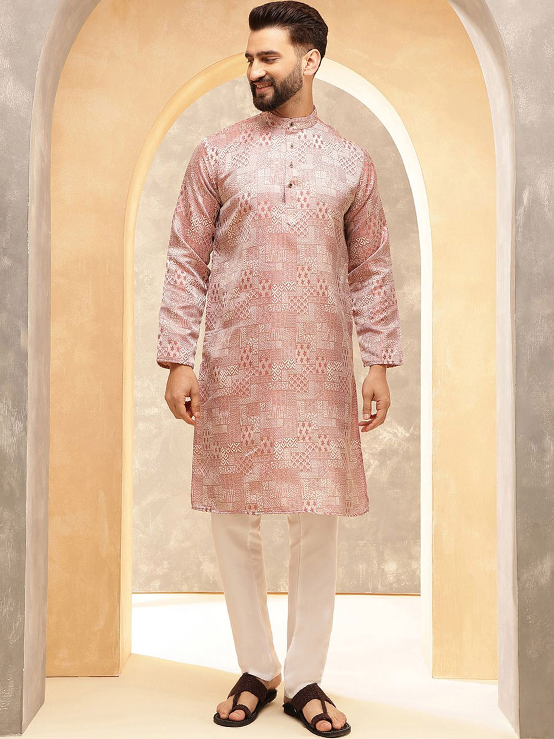 SOJANYA Ethnic Motifs Woven Design BandCollar Straight Kurta With Pyjamas