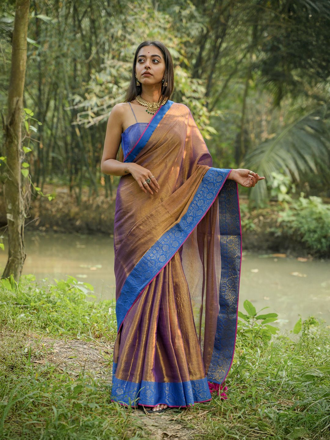 Suta Metallic Color Cotton Zari Saree