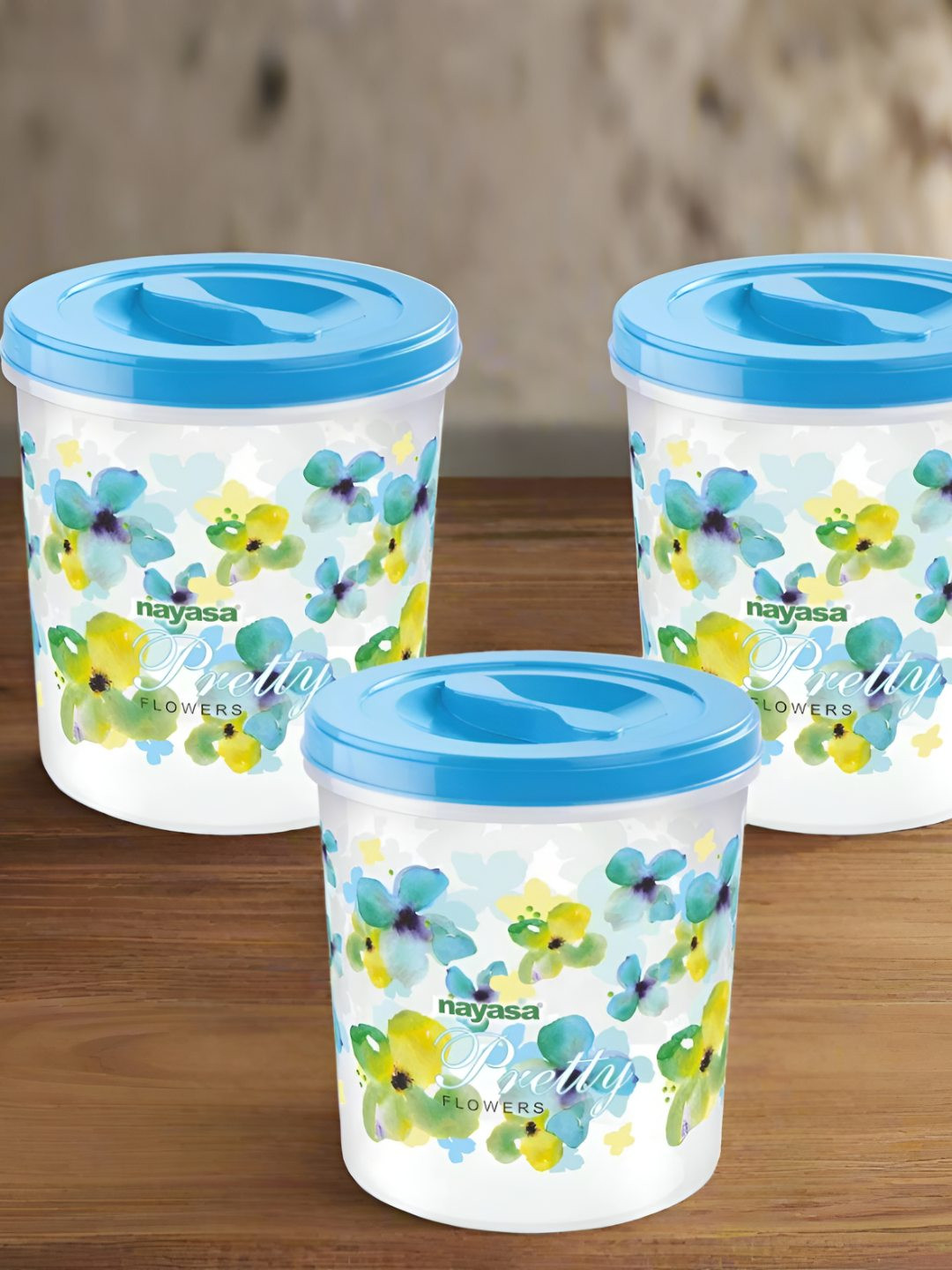 Nayasa Store-In 23 Deluxe Set Of 3 Blue Air Tight Plastic Containers 600 ML