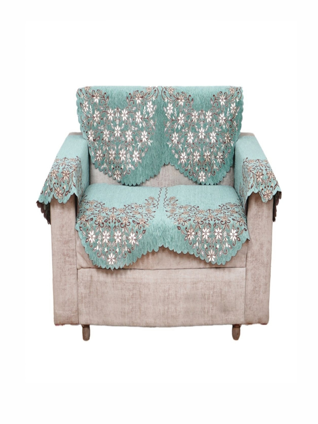 Fashion Throw Green & Red 4 Pieces 2-Seater Floral Printed Jacquard Sofa Covers With Arms