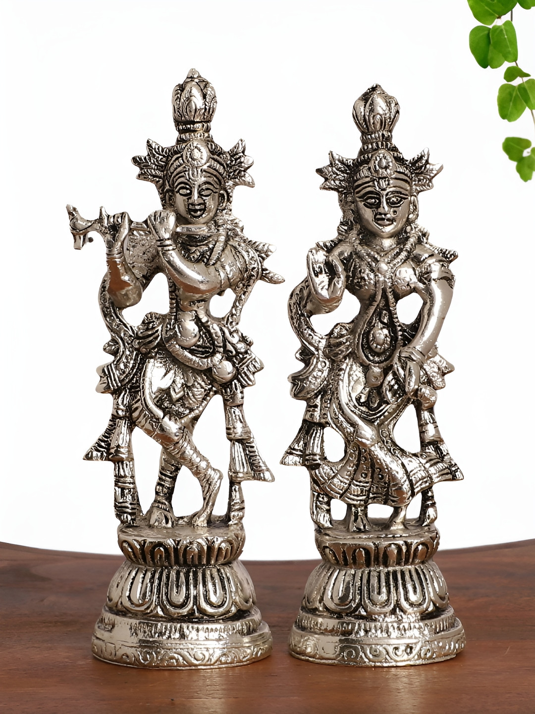 INTERNATIONAL GIFT Radha Krishna Standing Idol Silver Polyresin Natural Prayer Room Set of 2 Medium Showpieces - 2.6 Inches