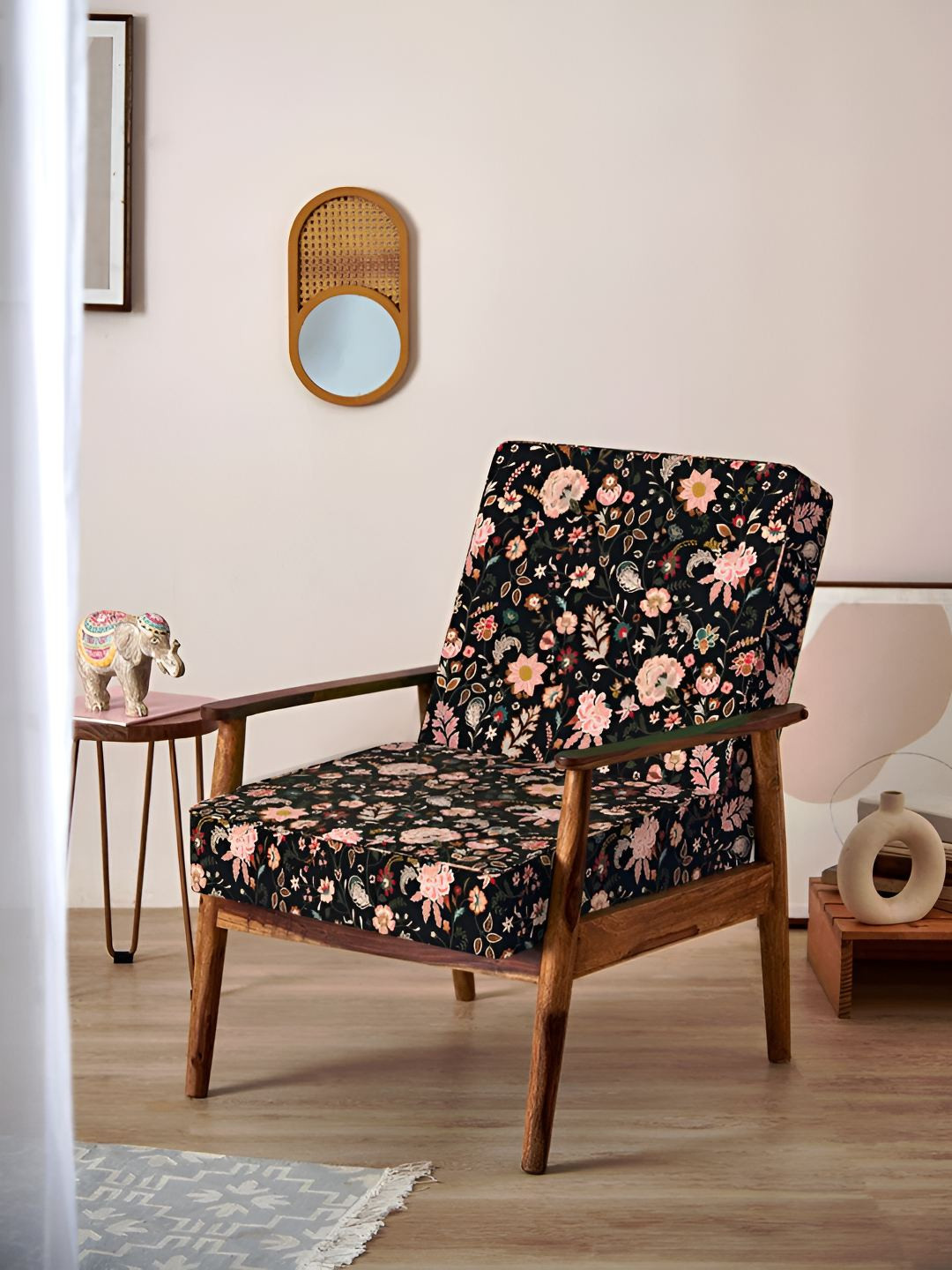Chumbak Black & Pink Memsaab Bohemian Palampore Arm Chair