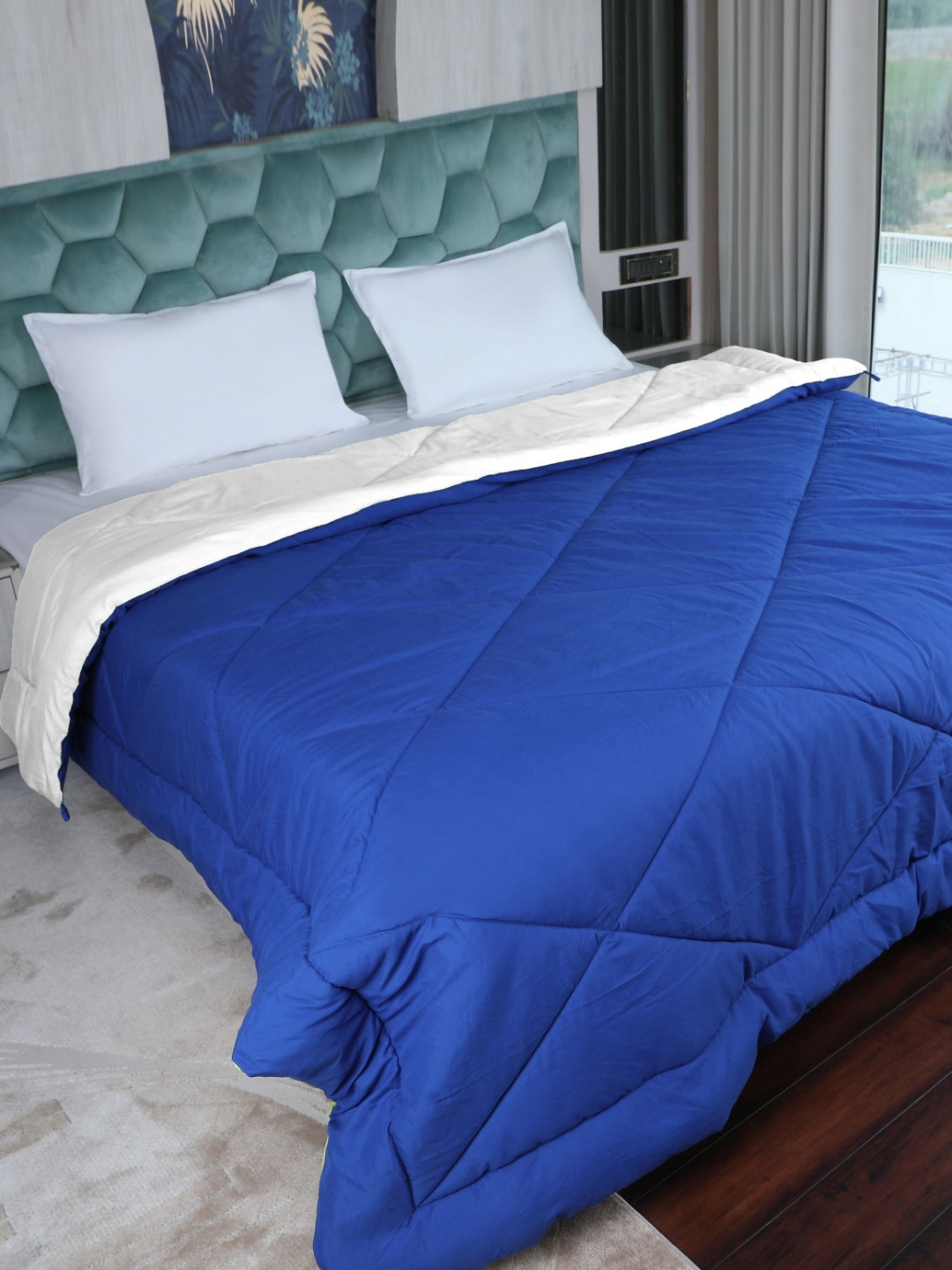 AJISH Navy Blue & White Geometric 210 GSM AC Room Reversible Single Bed Comforter