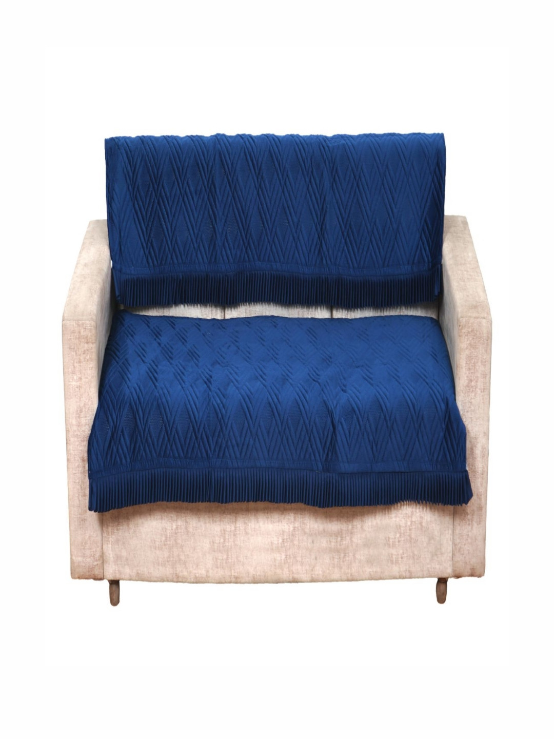 Fashion Throw Teal Blue 2 Pieces Self Design 2 Seater Velvet Sofa Covers
