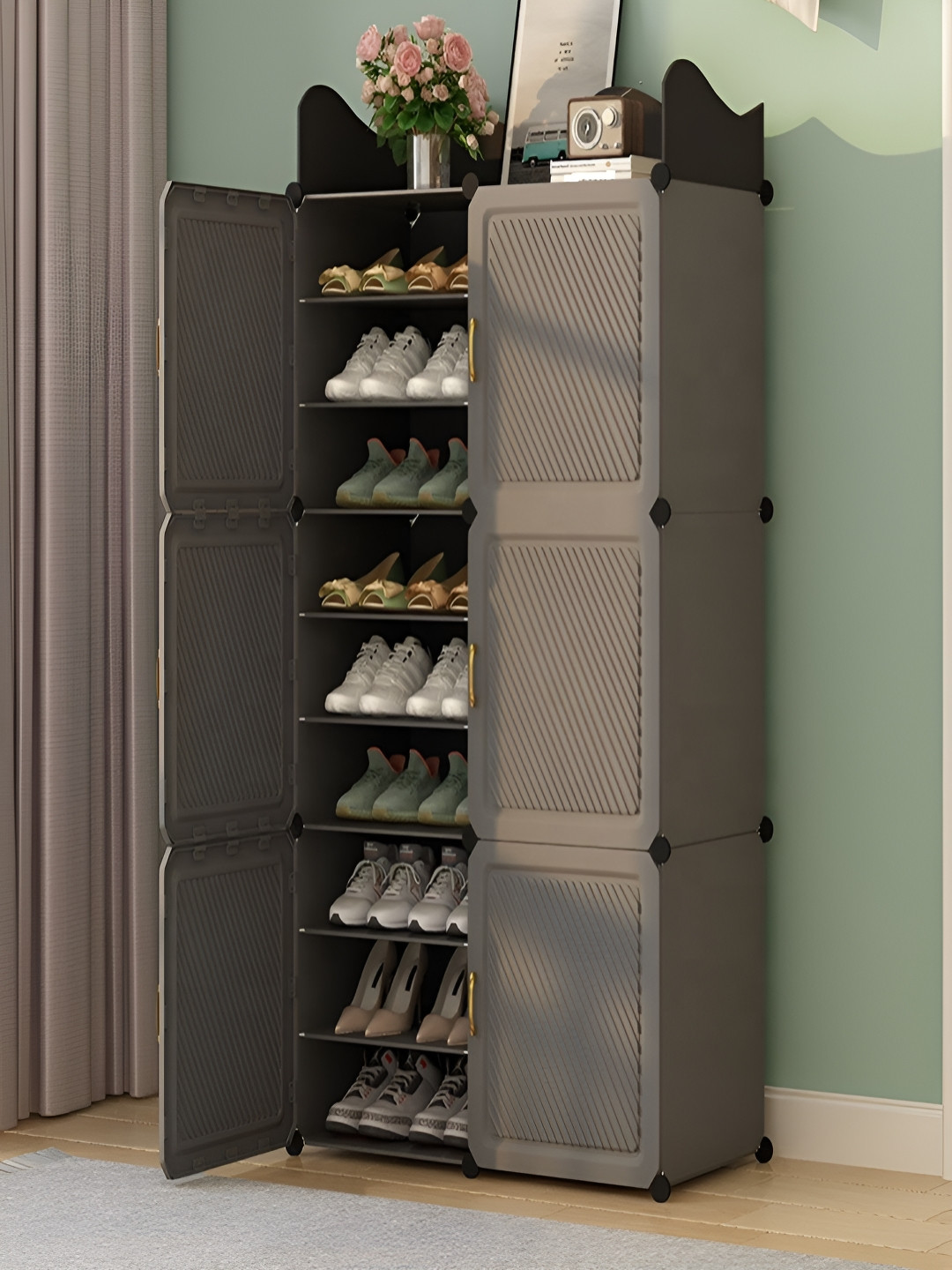 Sasimo Grey Self Design 6 Door & 18 Layers Water Resistant Shoes Organiser