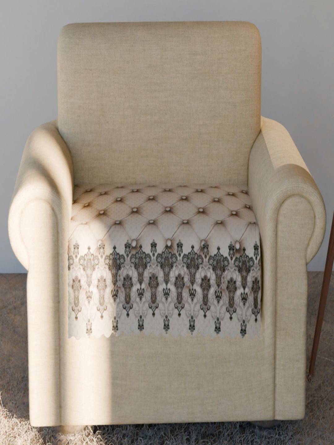 Fashion Throw Cream-Coloured & Grey Velvet Sofa Cover