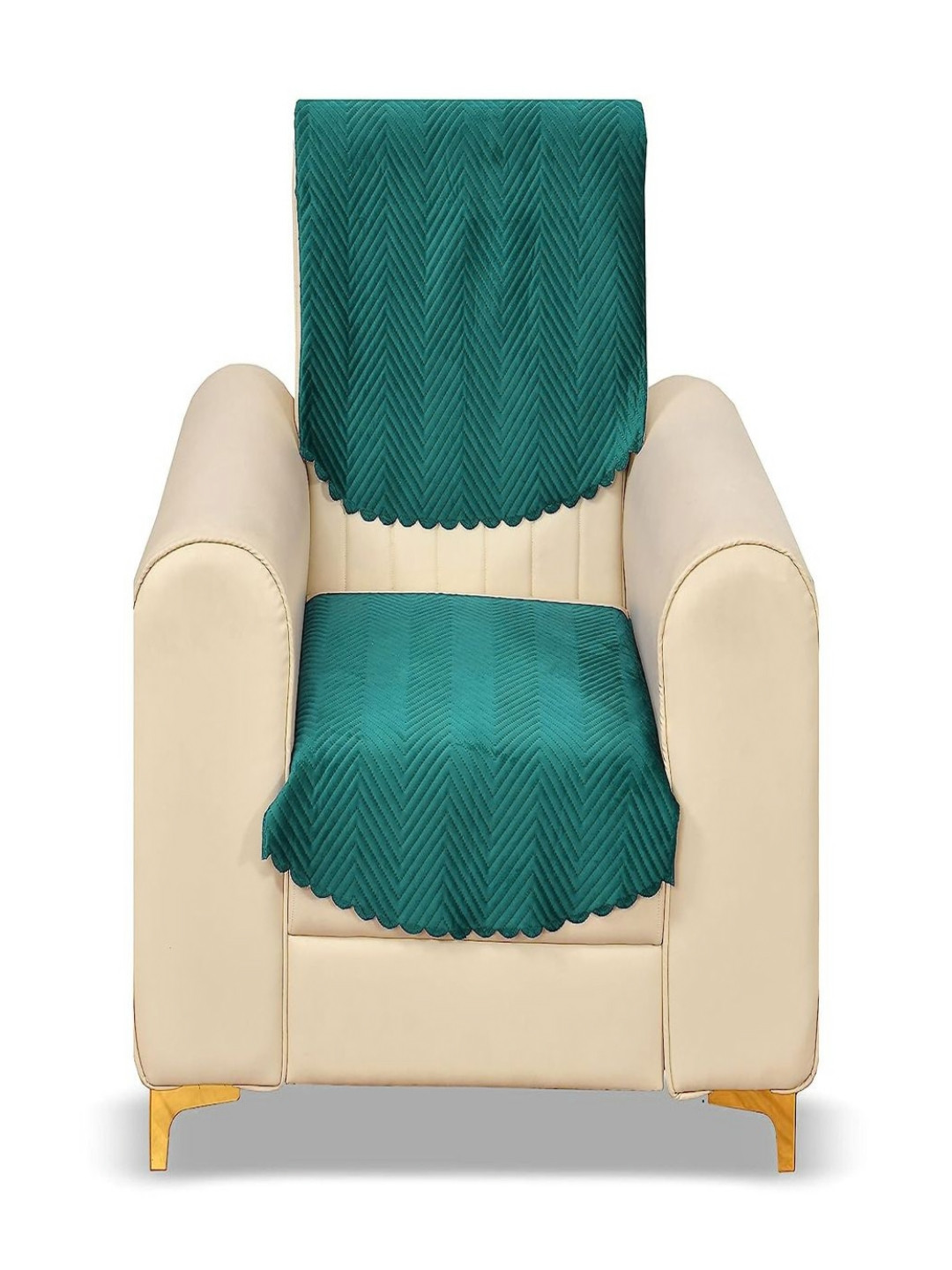 Fashion Throw Teal Green 2 Pieces Quilted Single Seater Velvet Sofa Covers