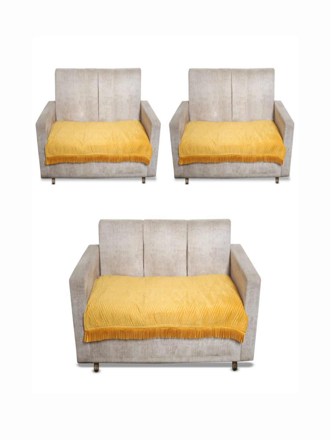 Fashion Throw Yellow 3 Pieces Velvet Sofa Cover