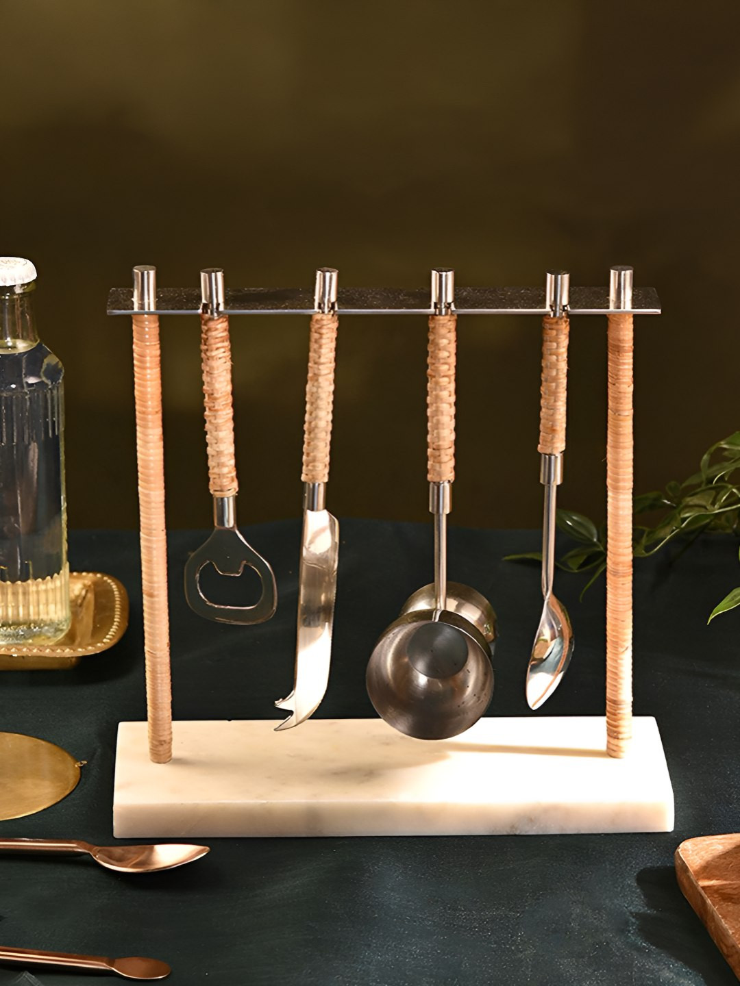 JAYPORE Steel & Brown 4 Pieces Stainless Steel Bar Tools